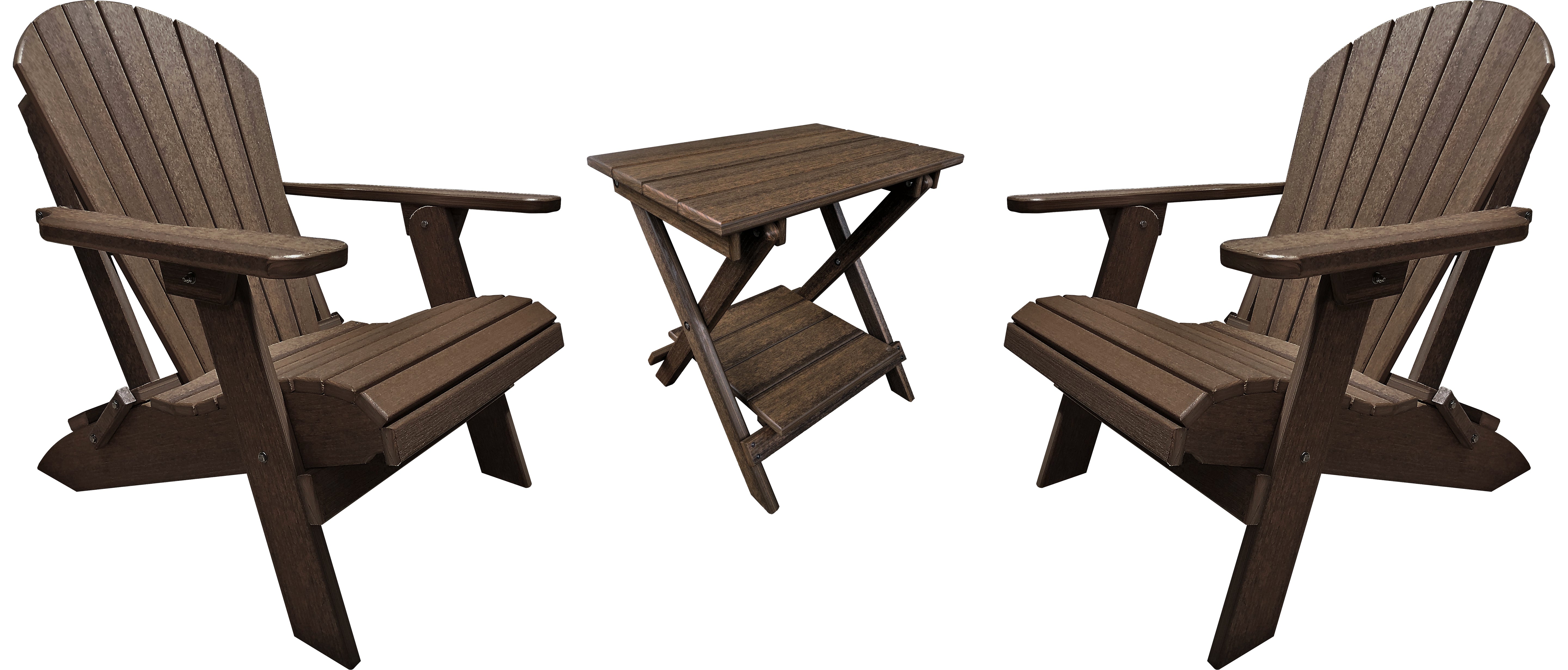 Set of 2 Folding Adirondack Chairs King Size + 1 Folding Side Table With Removable Tray
