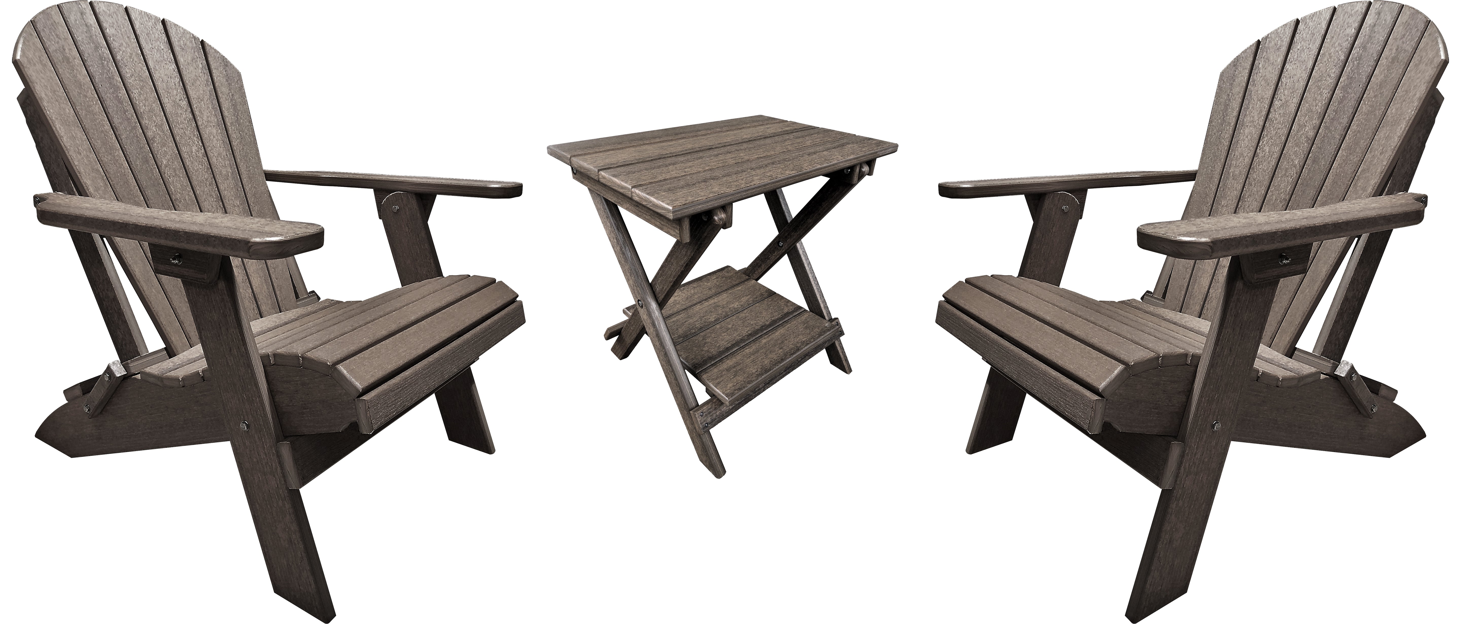Set of 2 Folding Adirondack Chairs King Size + 1 Folding Side Table With Removable Tray