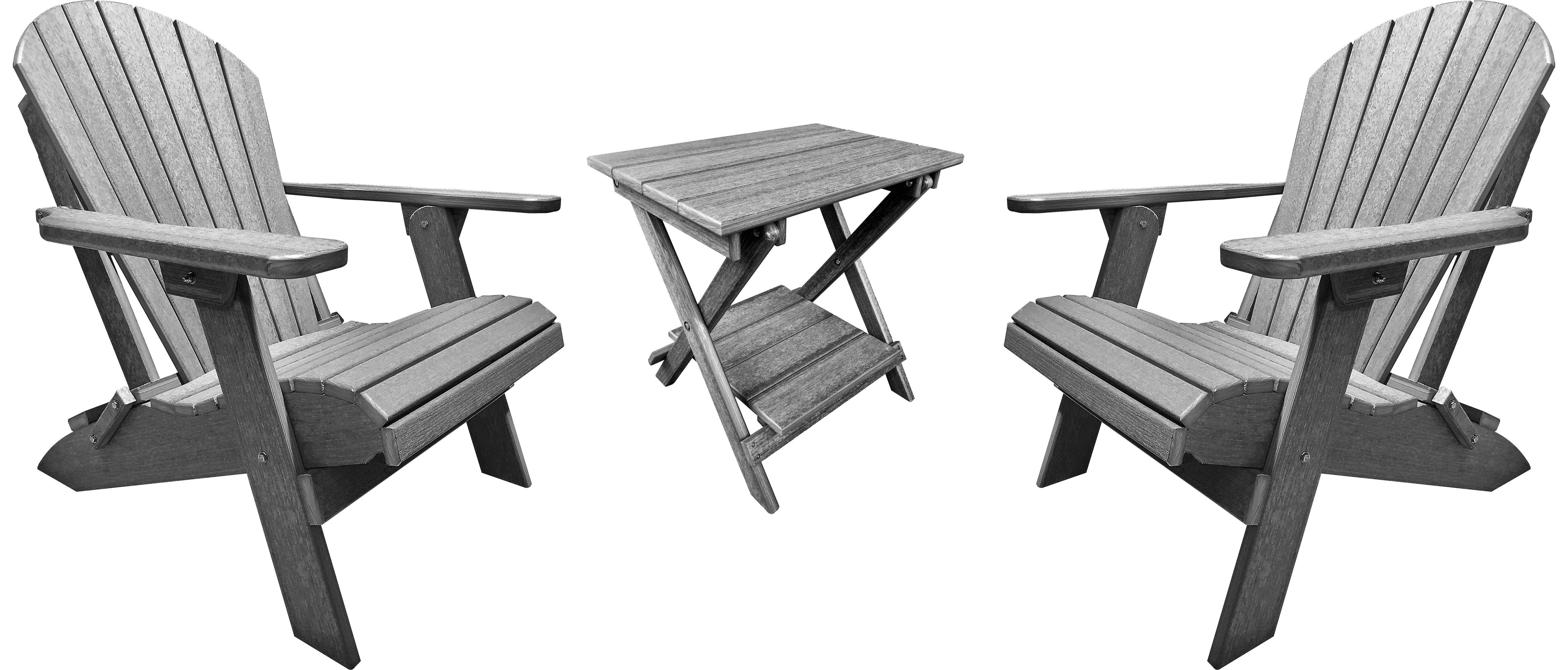 Set of 2 Folding Adirondack Chairs King Size + 1 Folding Side Table With Removable Tray