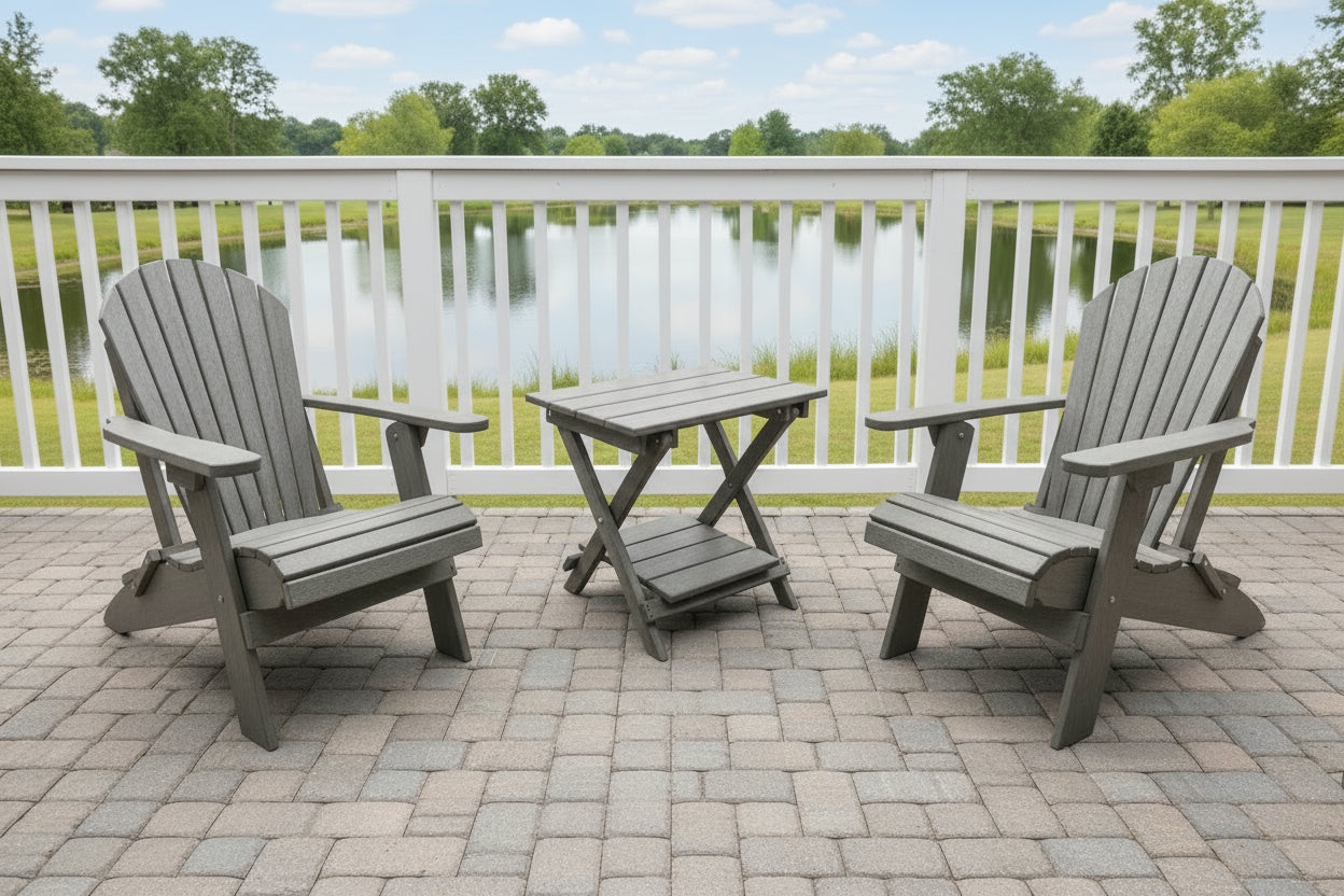 Set of 2 Folding Adirondack Chairs King Size + 1 Folding Side Table With Removable Tray
