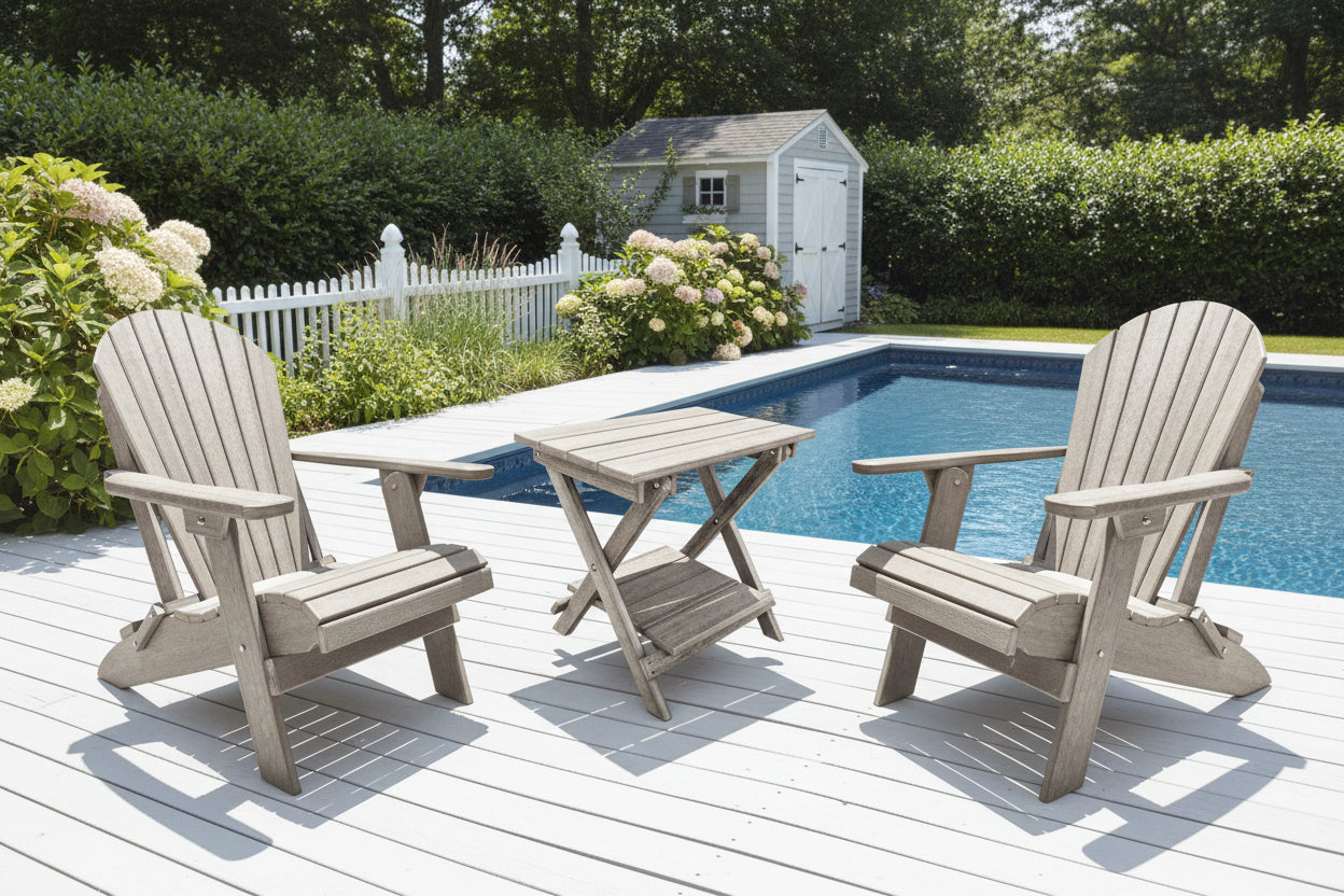 Set of 2 Folding Adirondack Chairs King Size + 1 Folding Side Table With Removable Tray
