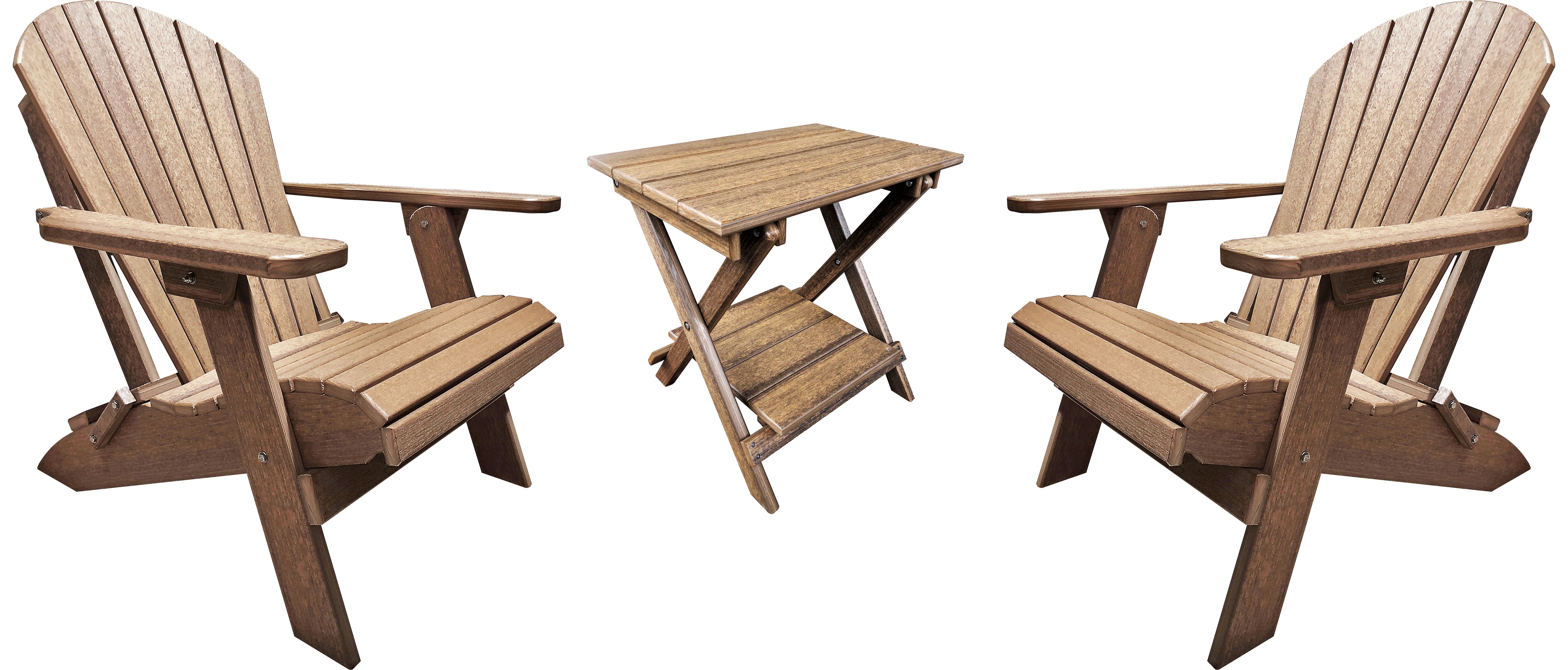 Set of 2 Folding Adirondack Chairs King Size + 1 Folding Side Table With Removable Tray