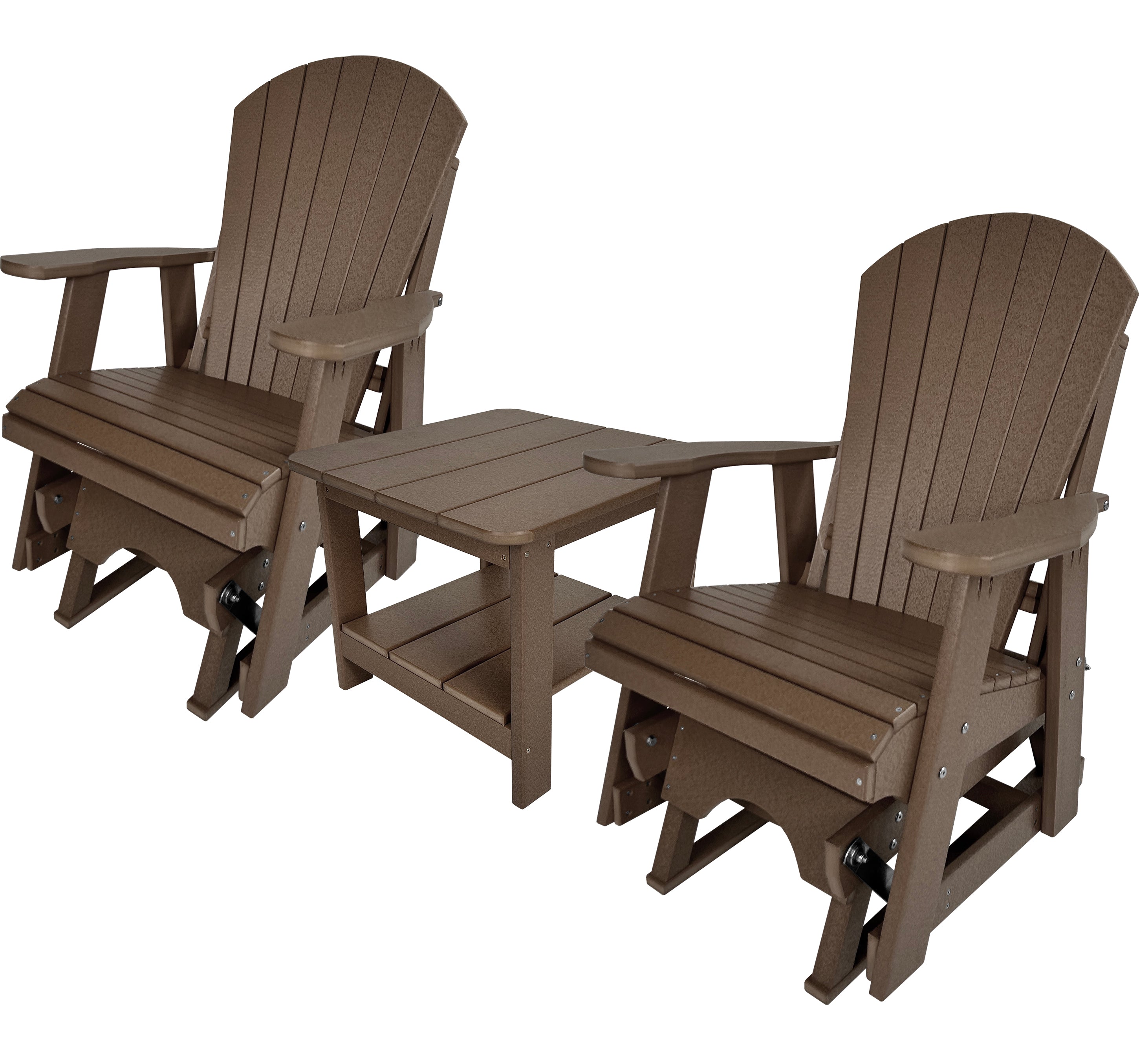 Set of 2 Adirondack Single Gliders With Two Tier End Table