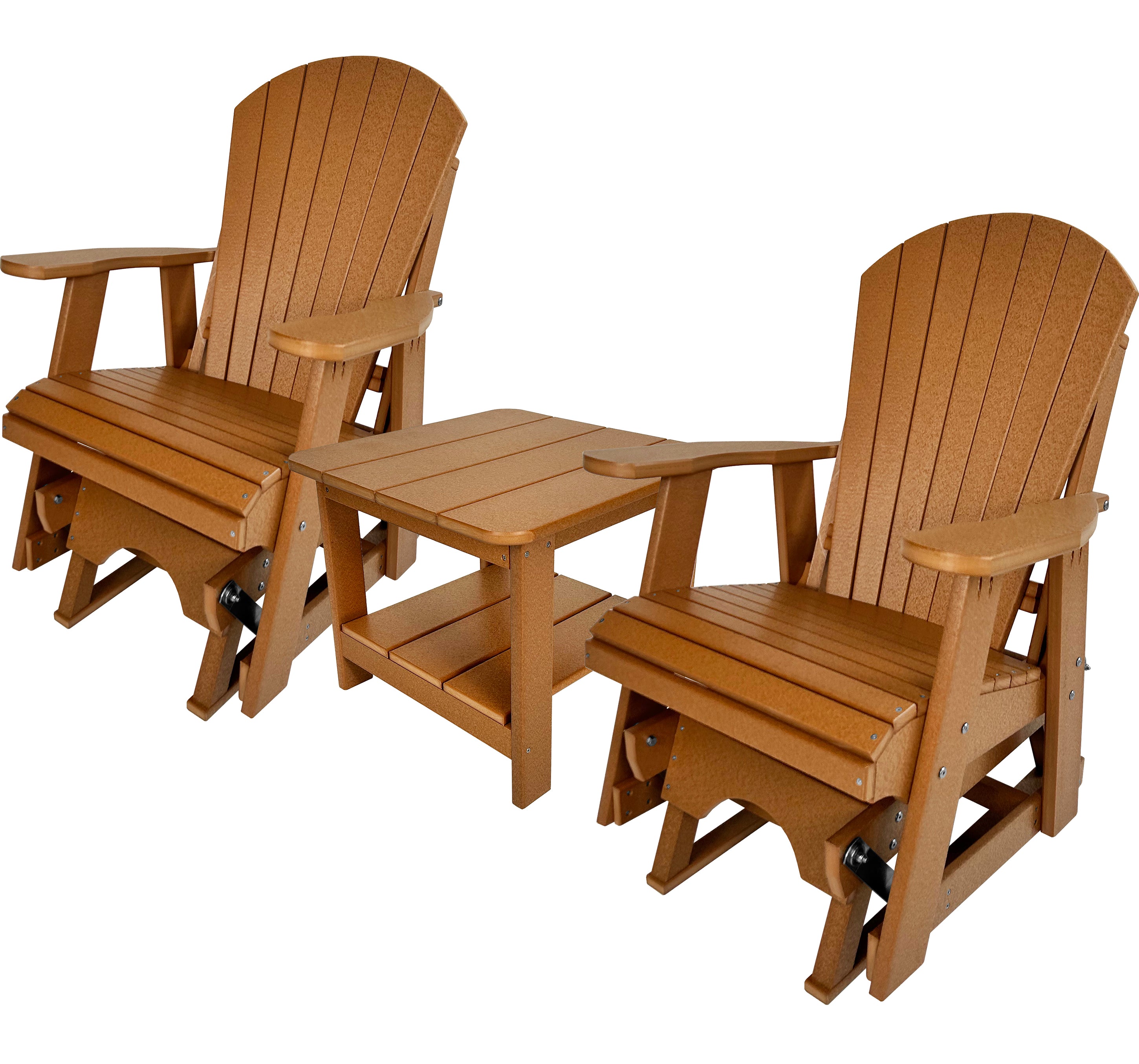 Set of 2 Adirondack Single Gliders With Two Tier End Table