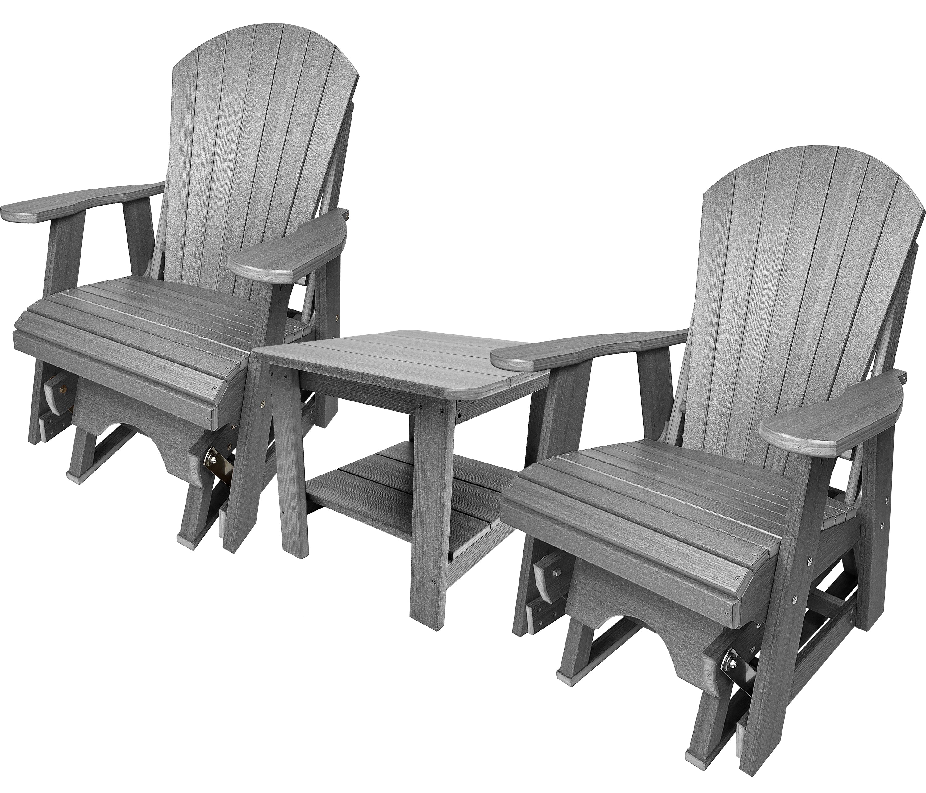 Set of 2 Adirondack Single Gliders With Two Tier End Table