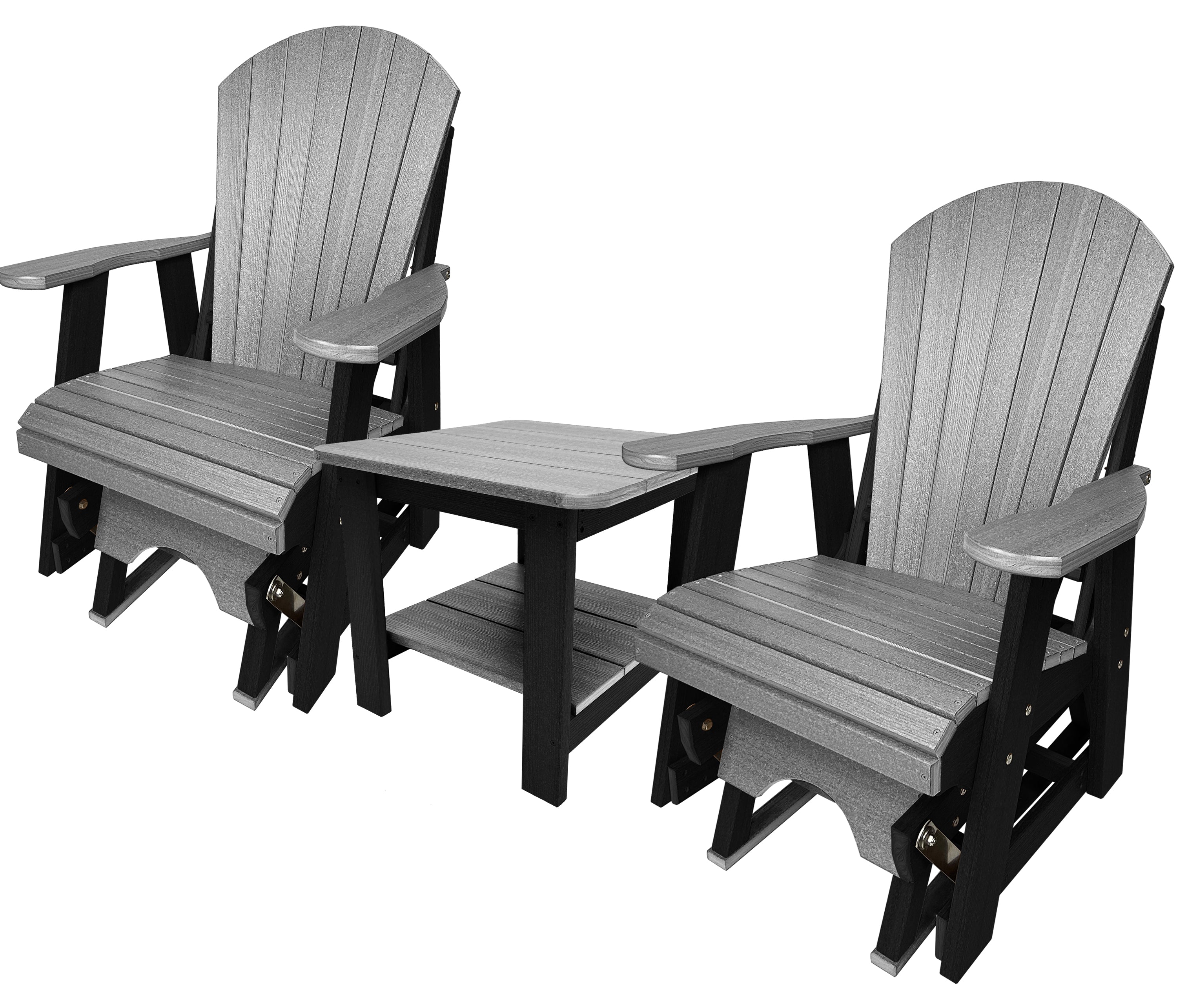 Set of 2 Adirondack Single Gliders With Two Tier End Table