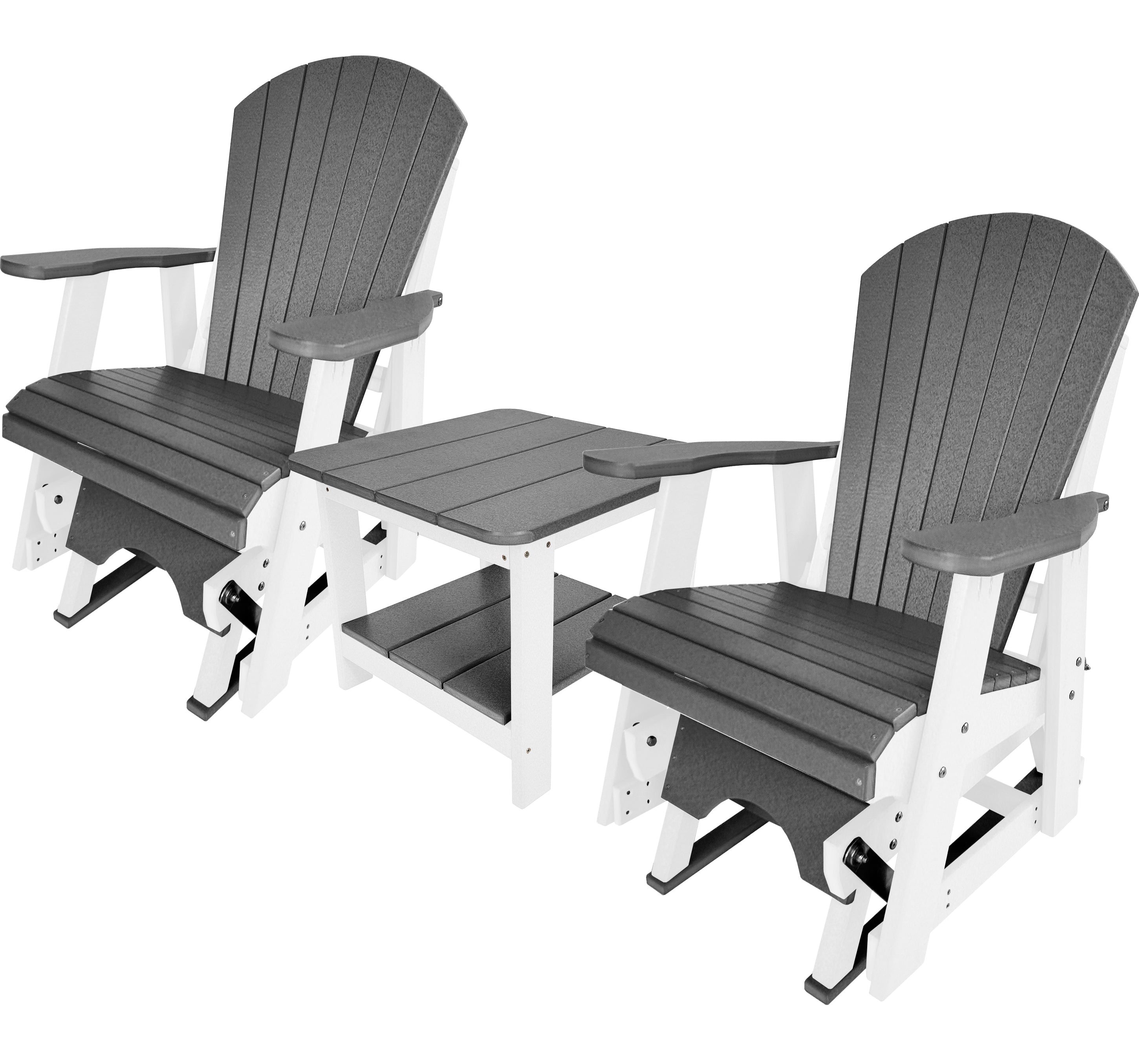 Set of 2 Adirondack Single Gliders With Two Tier End Table