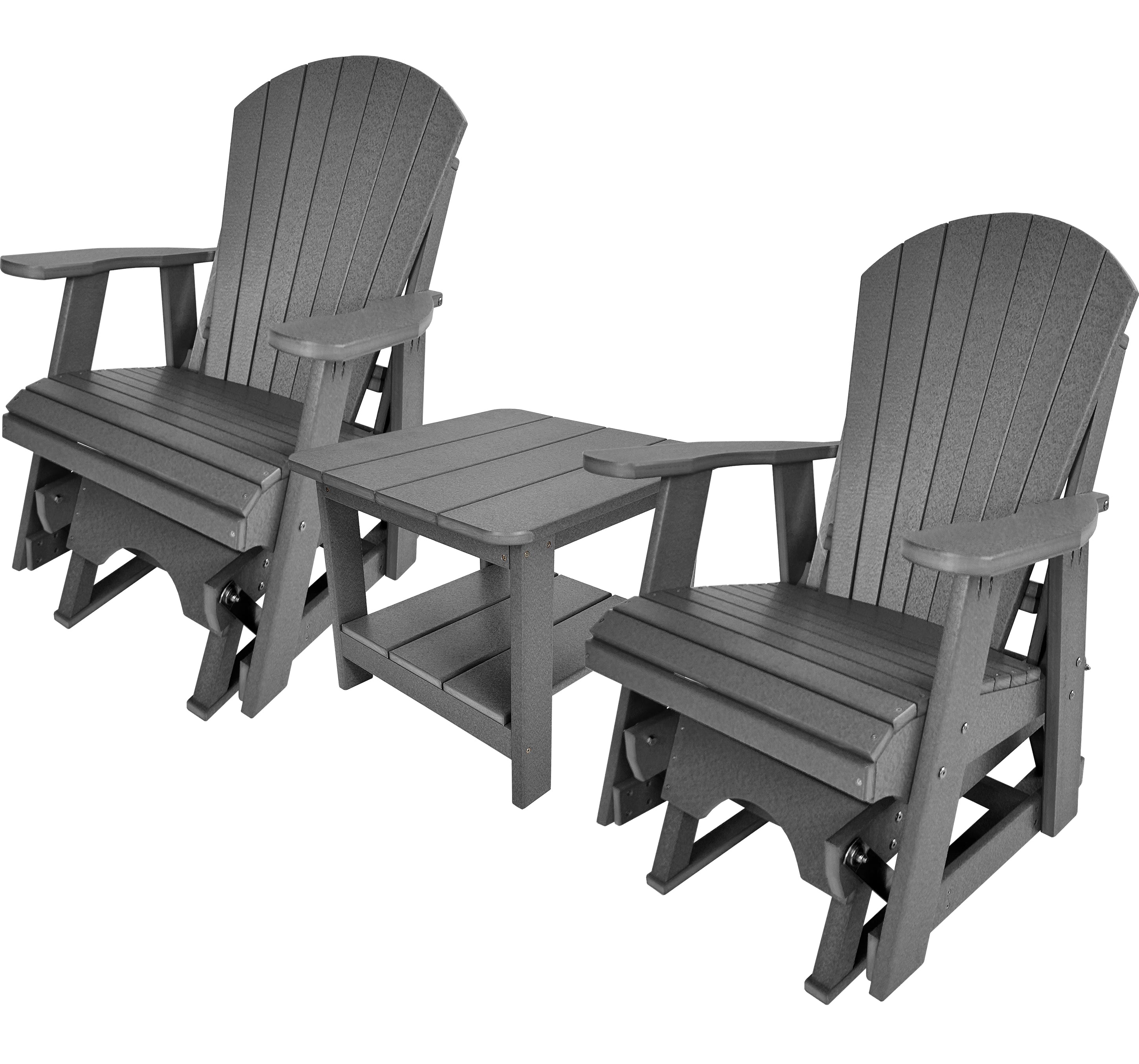 Set of 2 Adirondack Single Gliders With Two Tier End Table