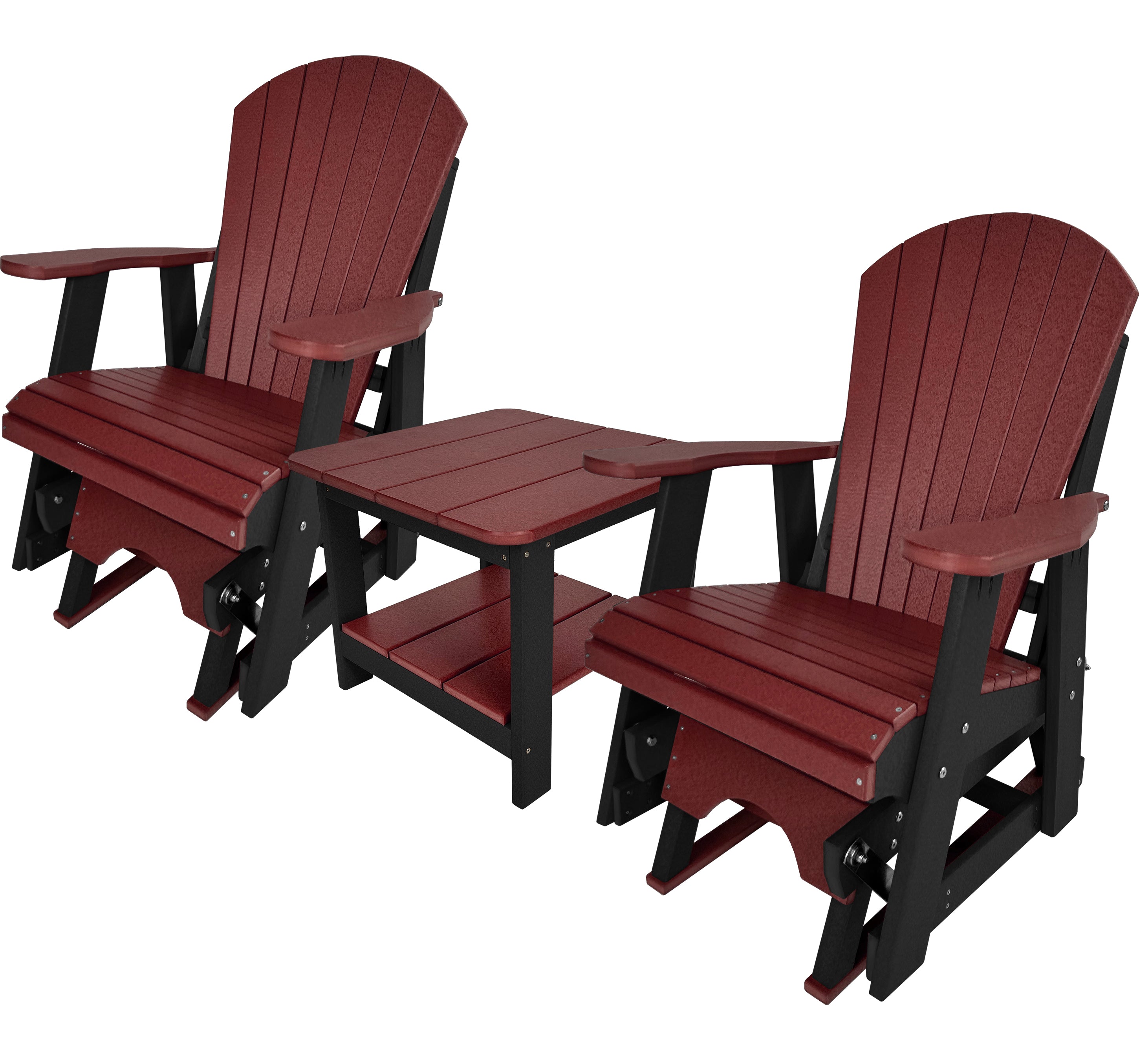 Set of 2 Adirondack Single Gliders With Two Tier End Table
