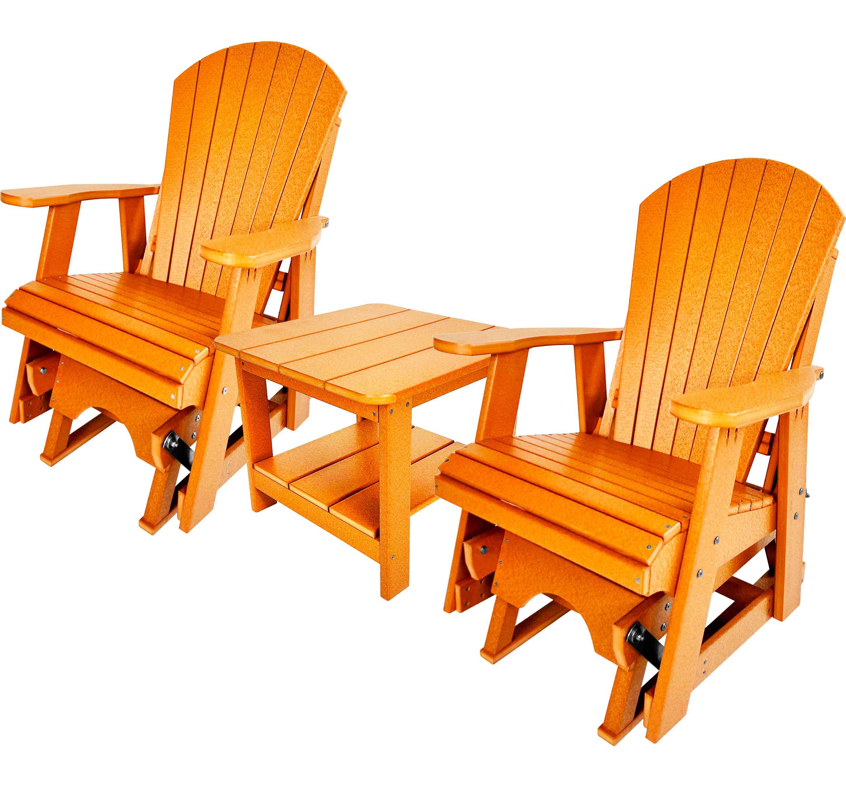 Set of 2 Adirondack Single Gliders With Two Tier End Table