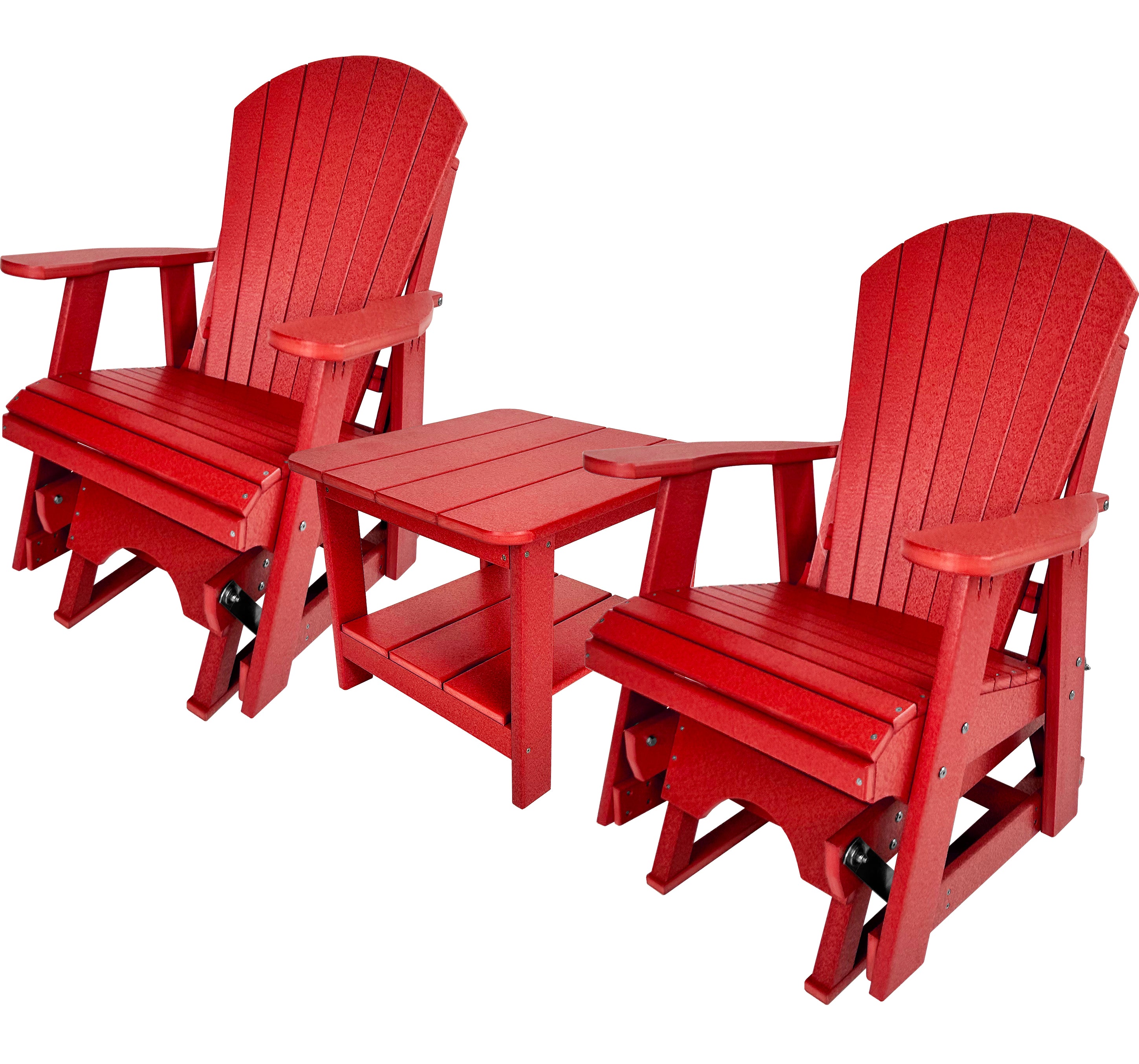 Set of 2 Adirondack Single Gliders With Two Tier End Table