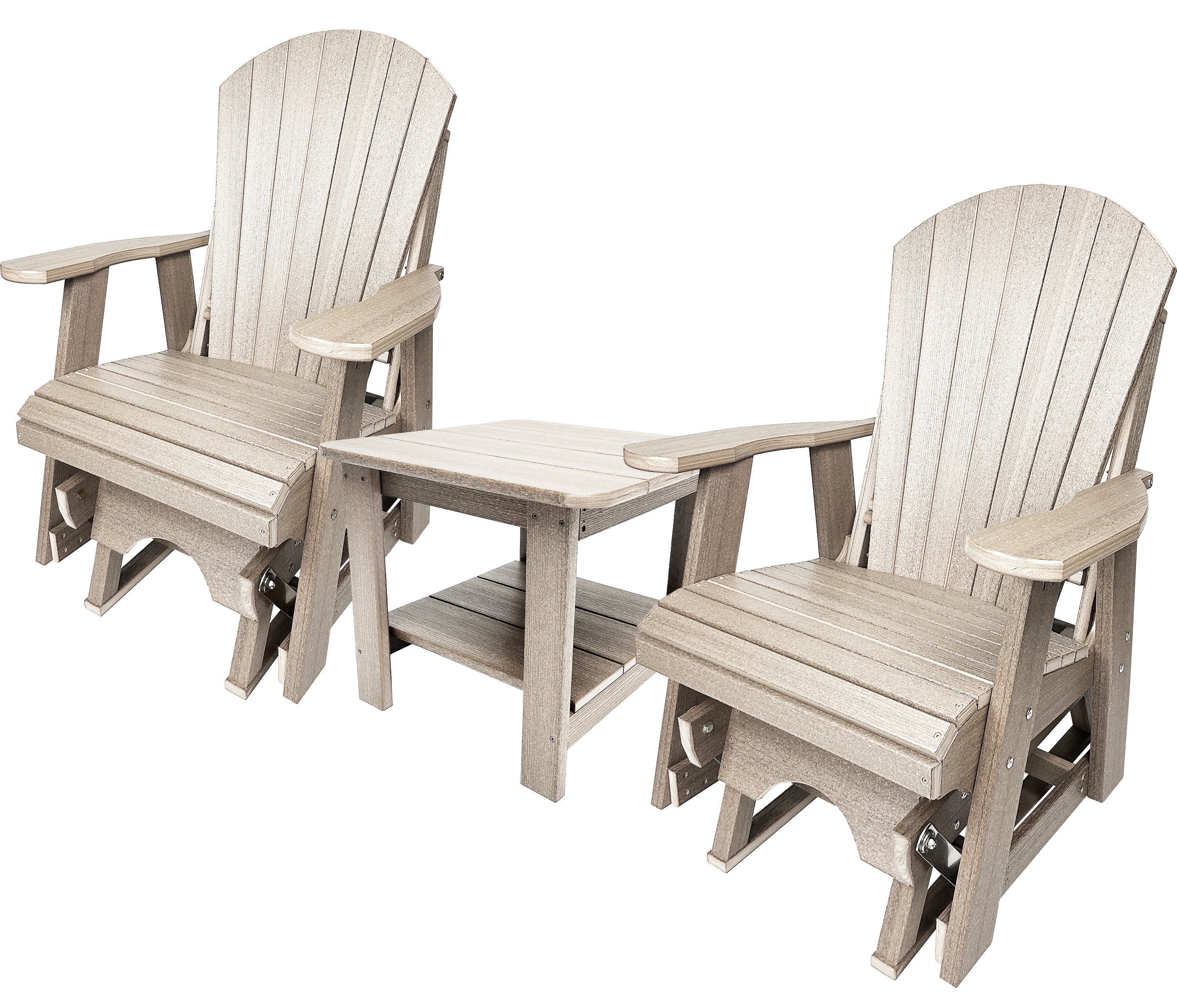 Set of 2 Adirondack Single Gliders With Two Tier End Table
