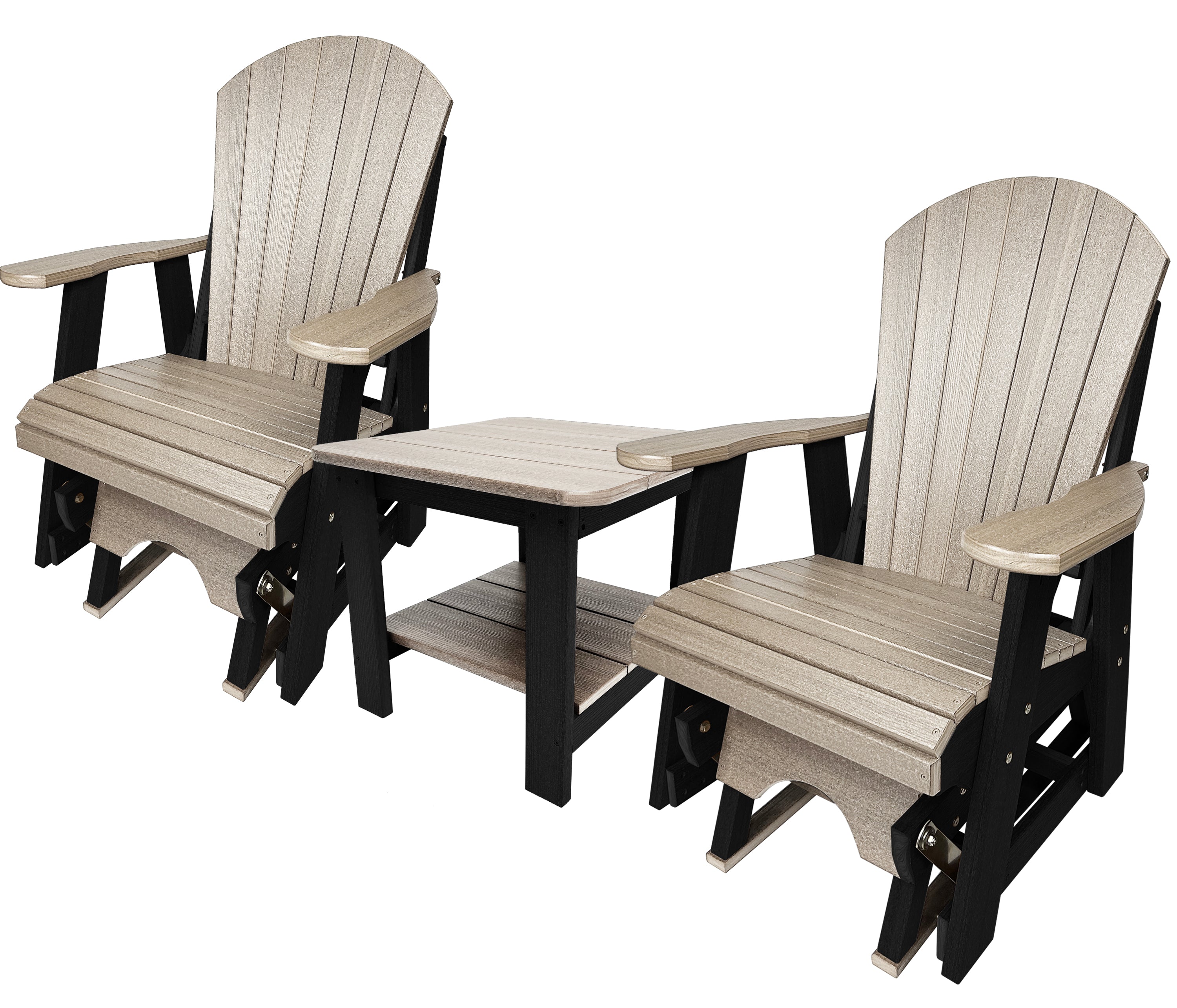 Set of 2 Adirondack Single Gliders With Two Tier End Table