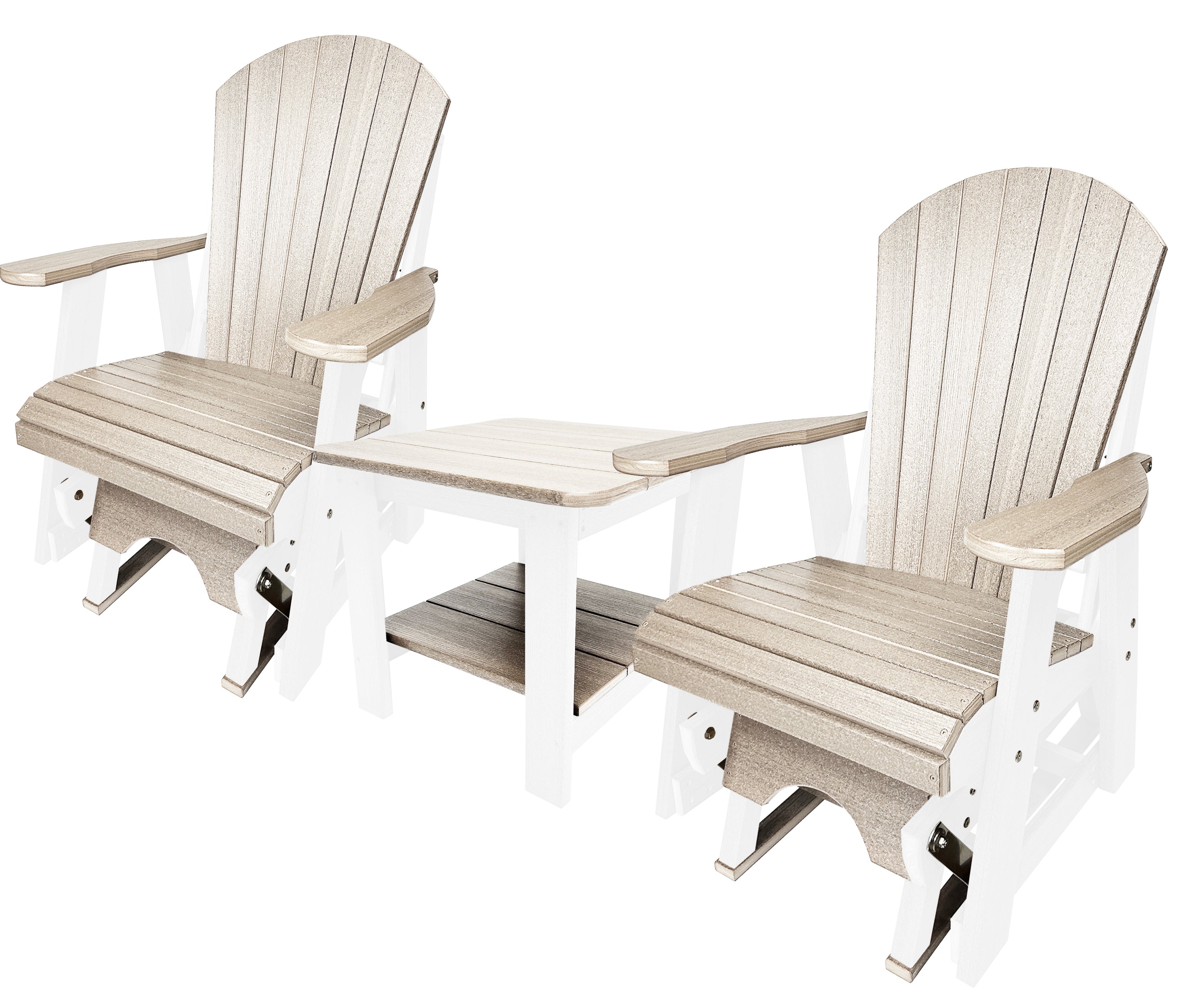 Set of 2 Adirondack Single Gliders With Two Tier End Table