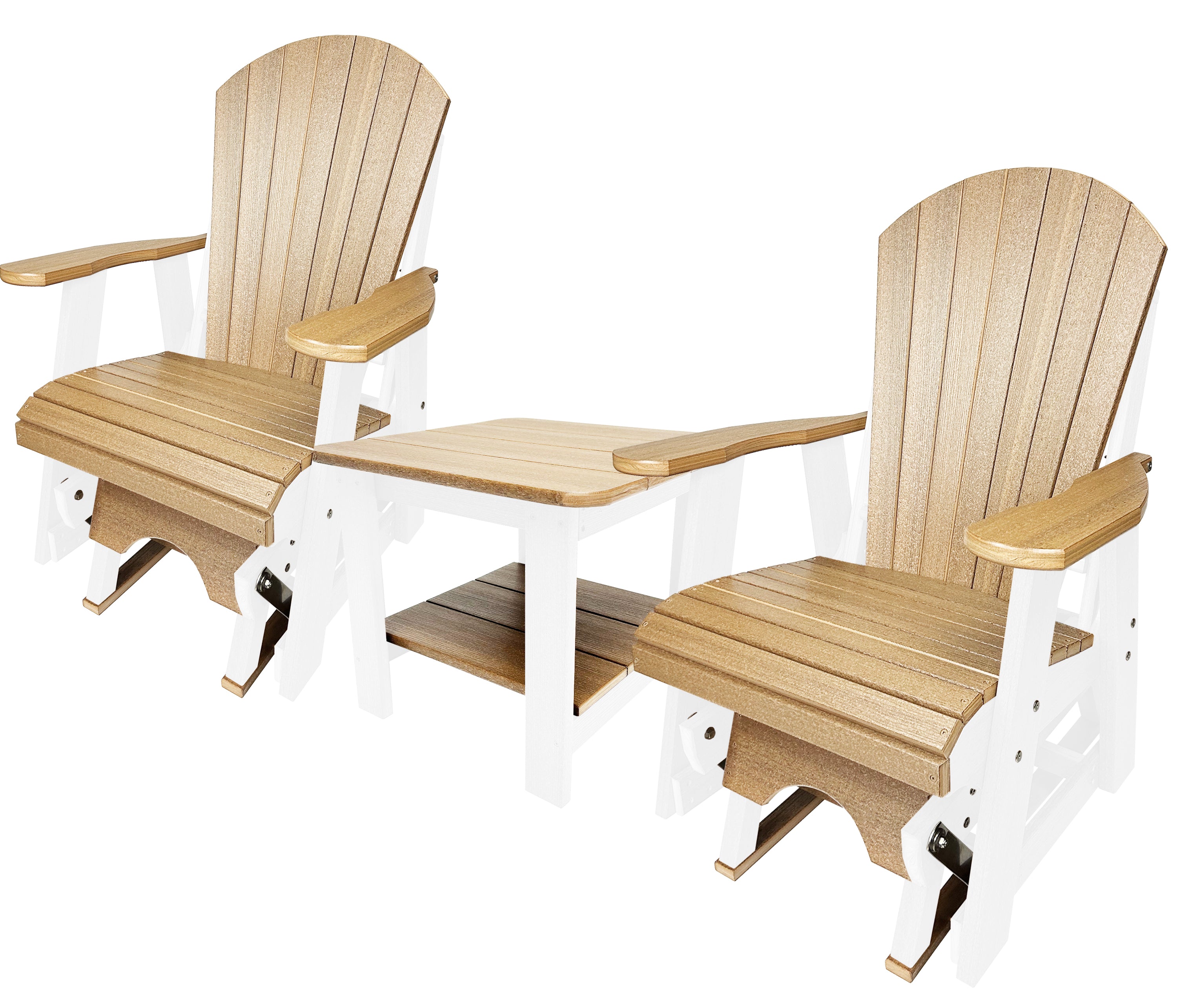 Set of 2 Adirondack Single Gliders With Two Tier End Table