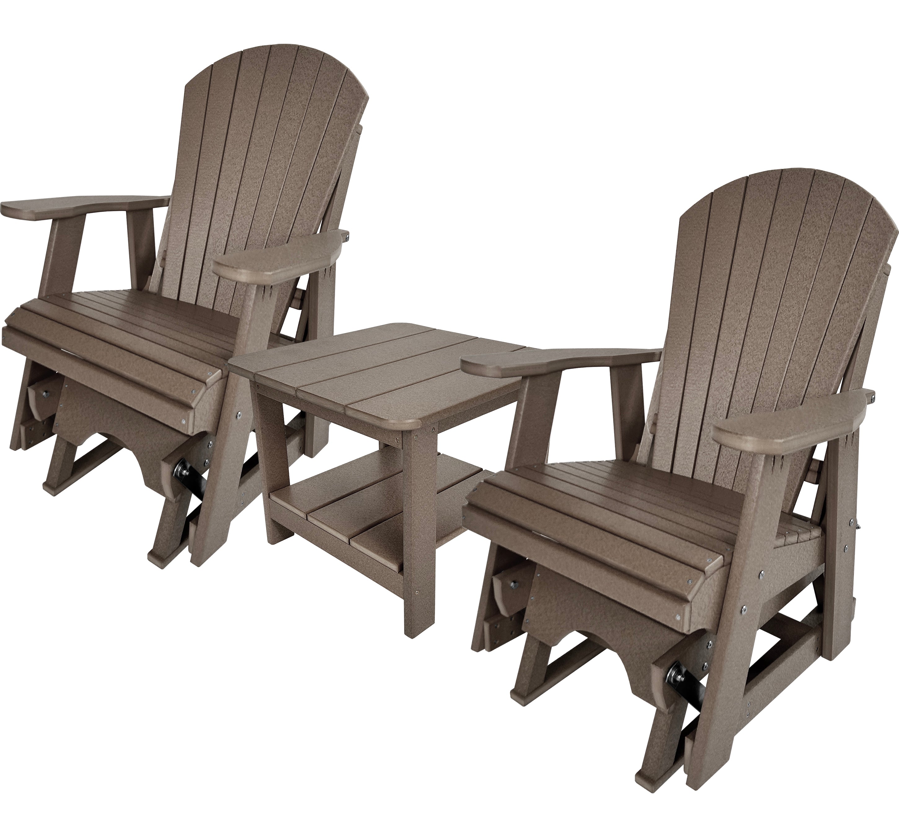 Set of 2 Adirondack Single Gliders With Two Tier End Table