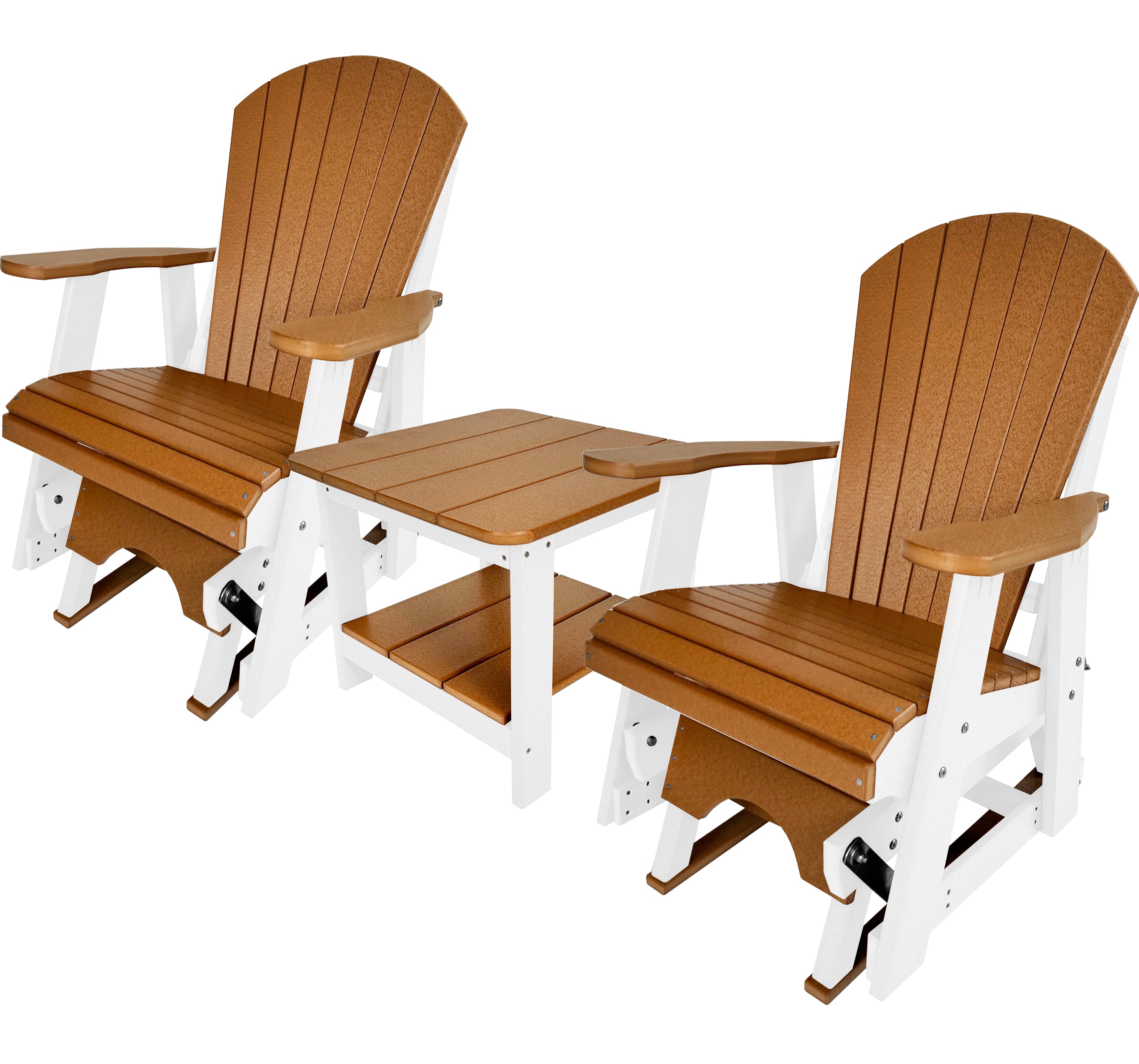 Set of 2 Adirondack Single Gliders With Two Tier End Table