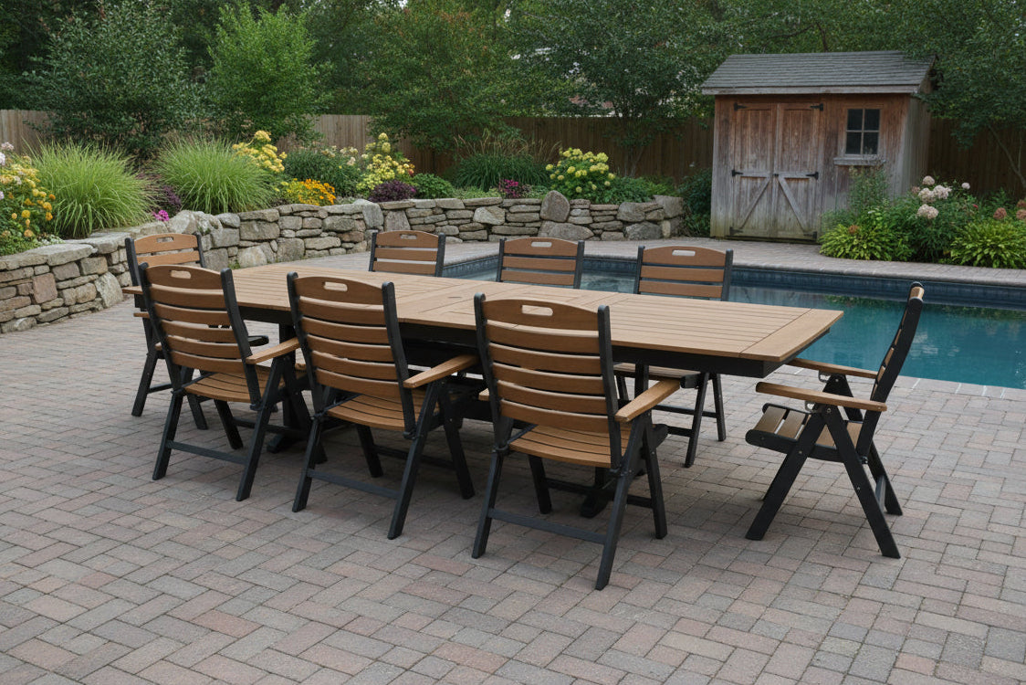 9-Piece Extension Savannah Dining Table Set With Folding & Reclining Chairs