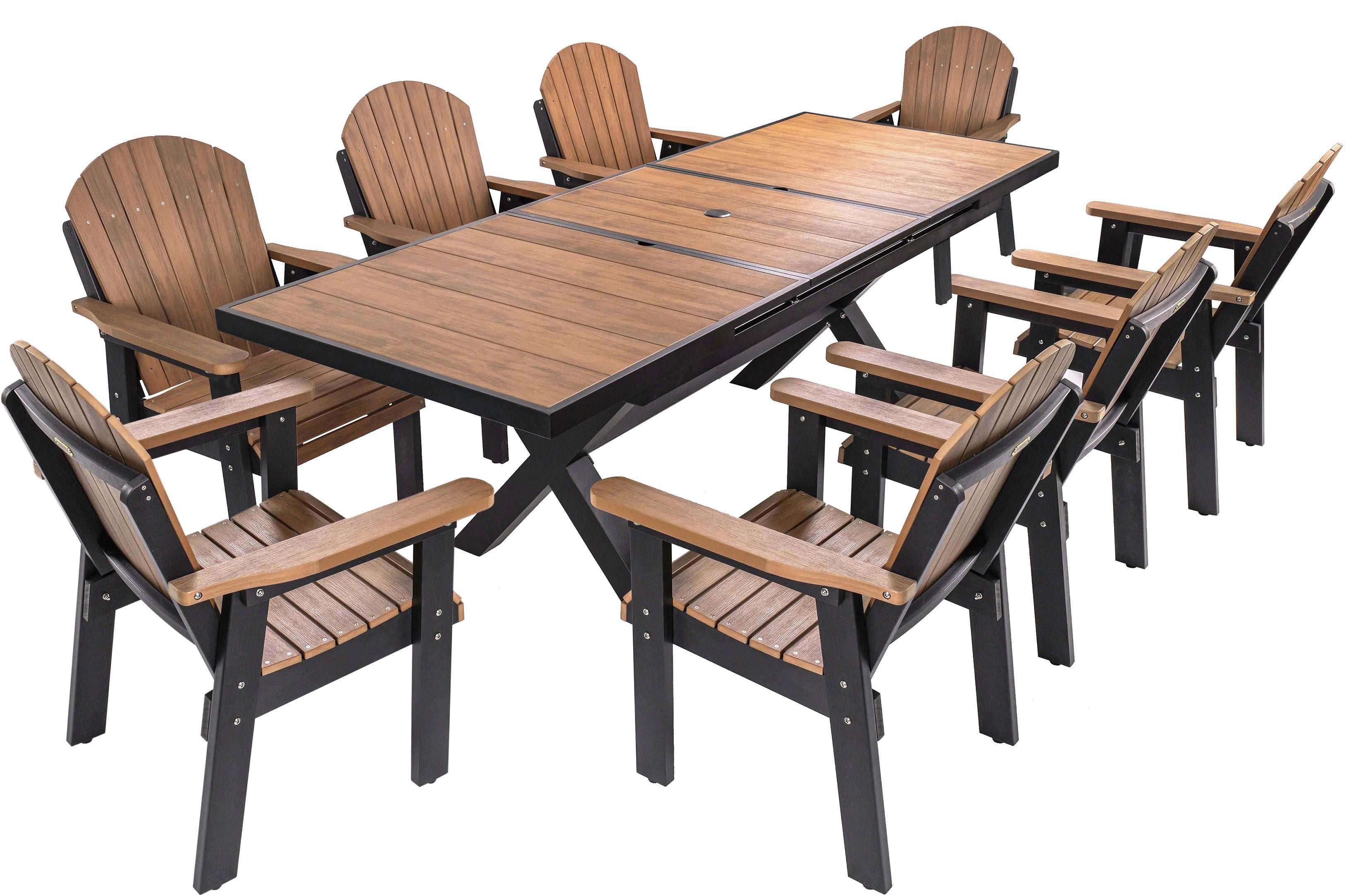 DURAWEATHER POLY® 9-Piece Extendable Outdoor Adirondack Dining Table Set