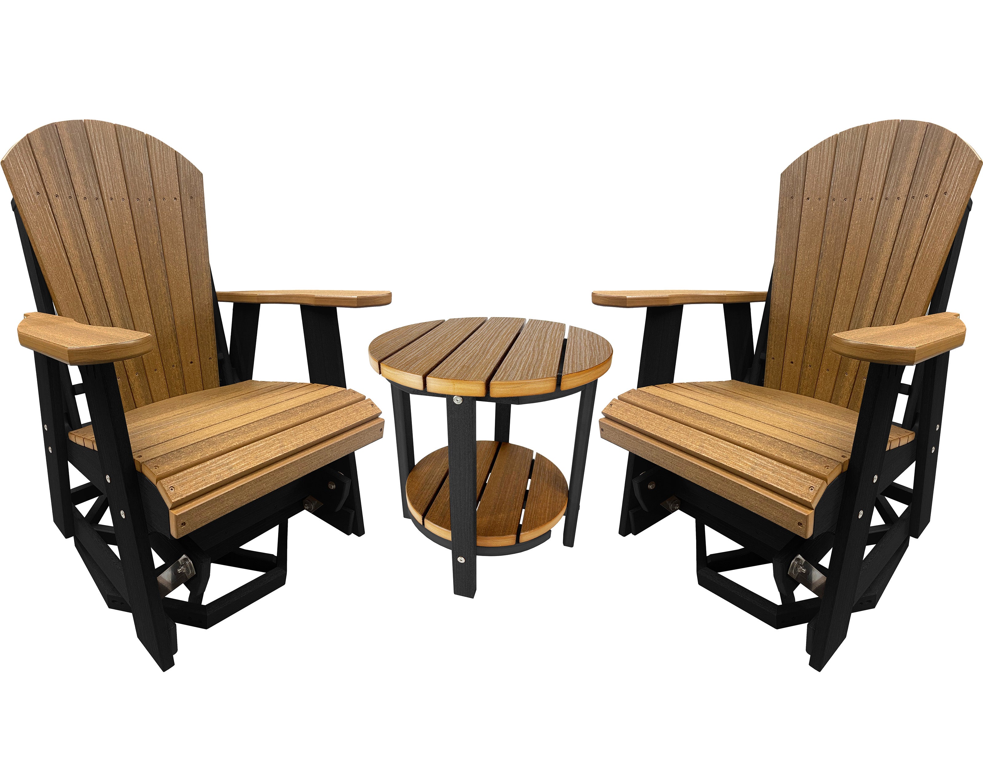 3-Piece Adirondack Swivel Gliders With Two Tier End Table