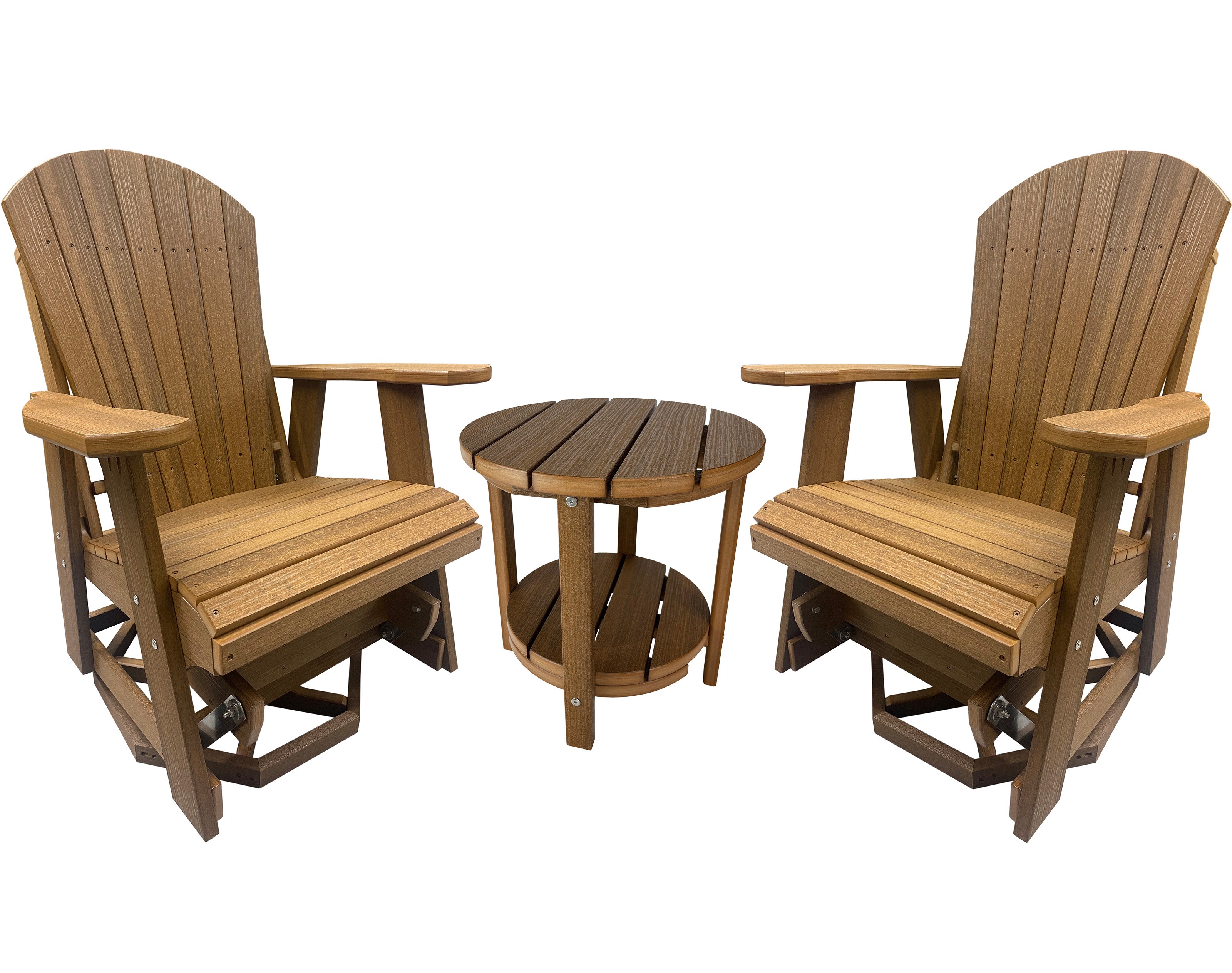 3-Piece Adirondack Swivel Gliders With Two Tier End Table