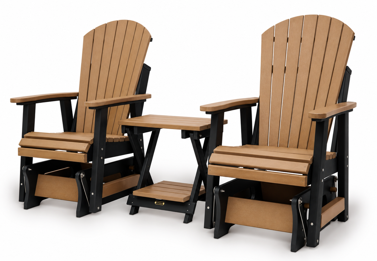 Set of 2 Classic Adirondack Single Gliders With Folding End Table