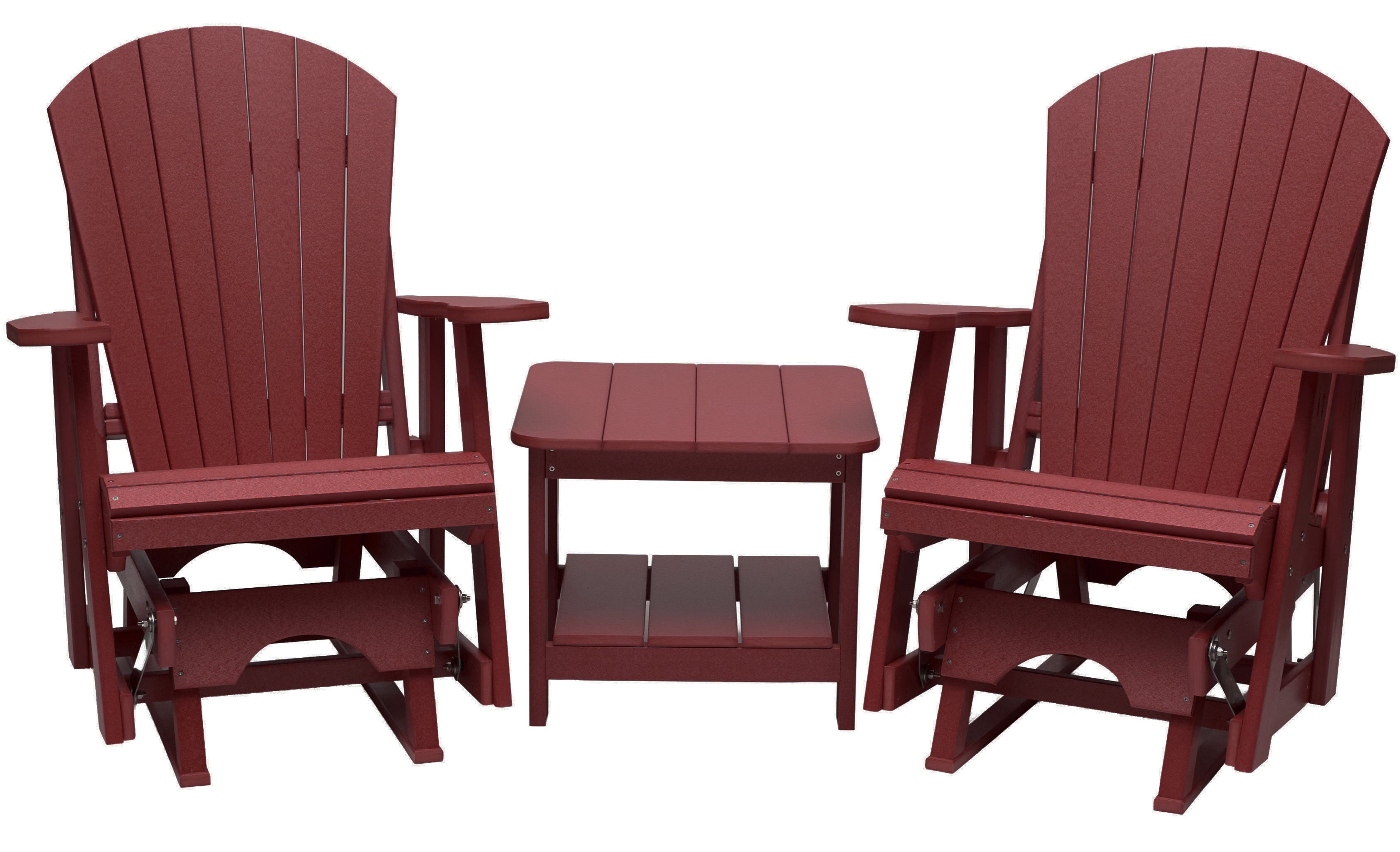 Set of 2 Adirondack Single Gliders With Two Tier End Table