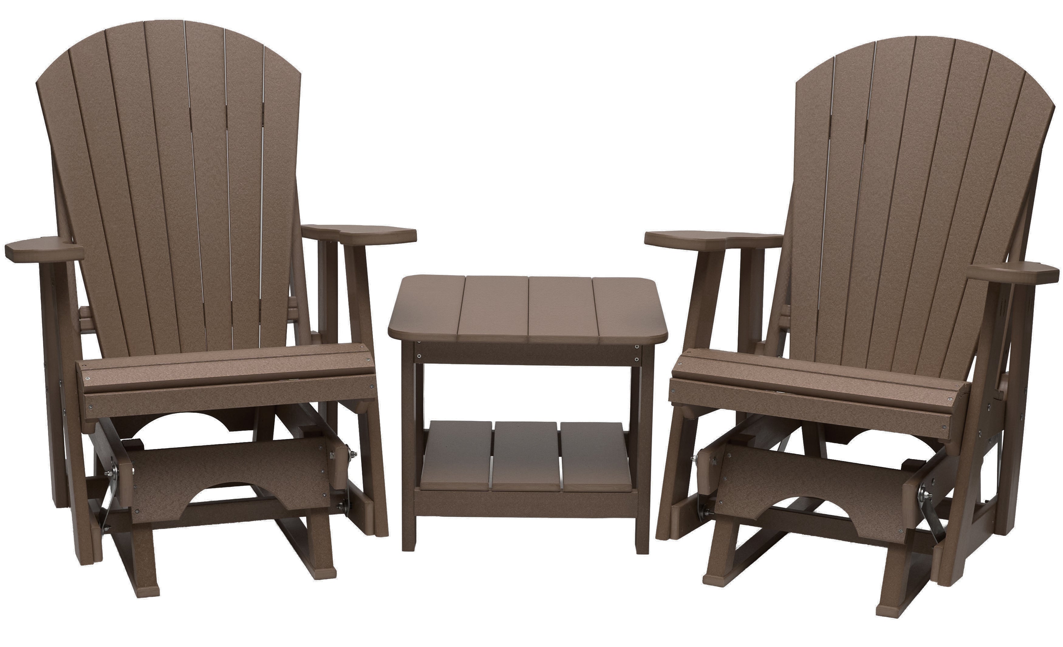 Set of 2 Adirondack Single Gliders With Two Tier End Table