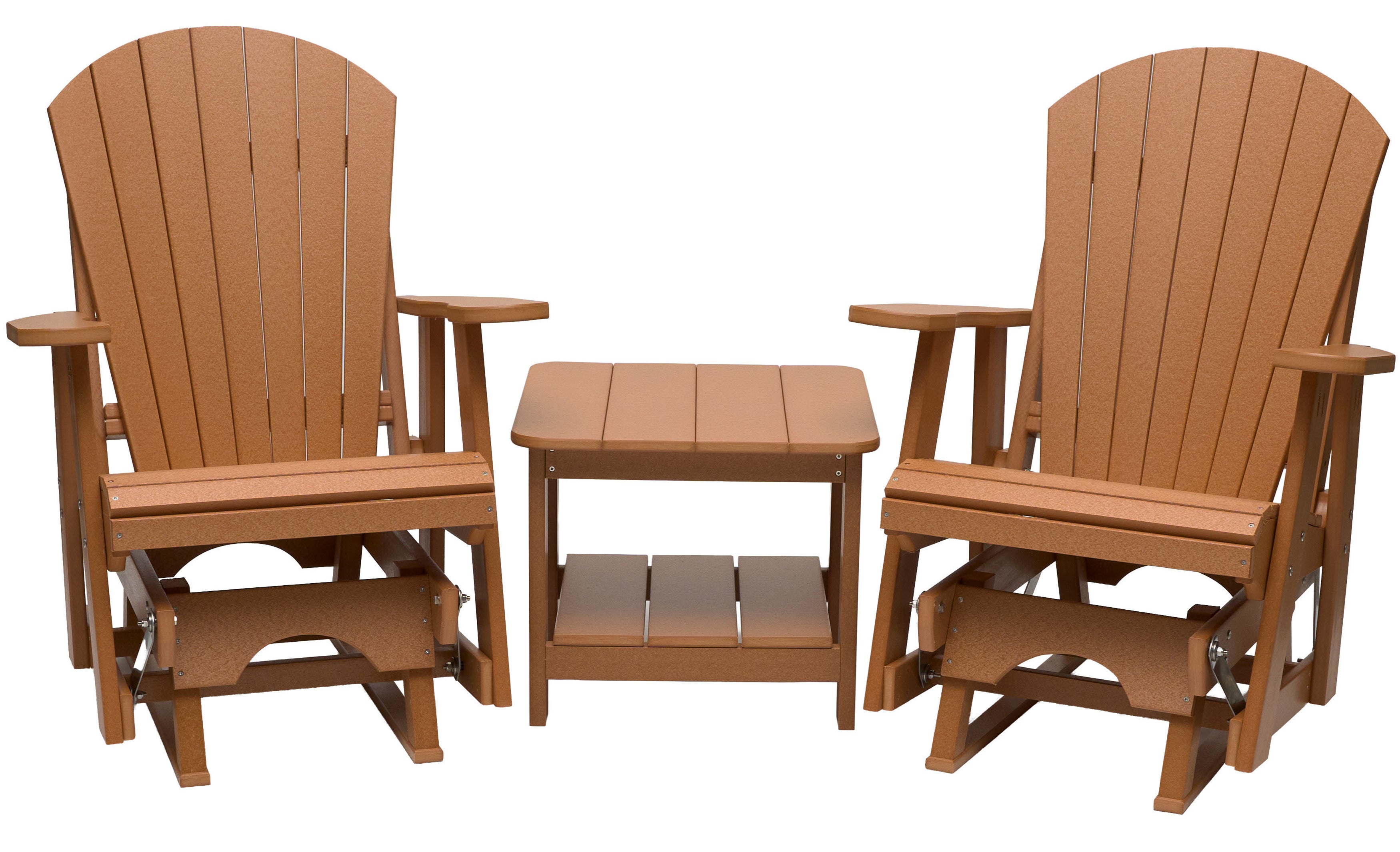 Set of 2 Adirondack Single Gliders With Two Tier End Table