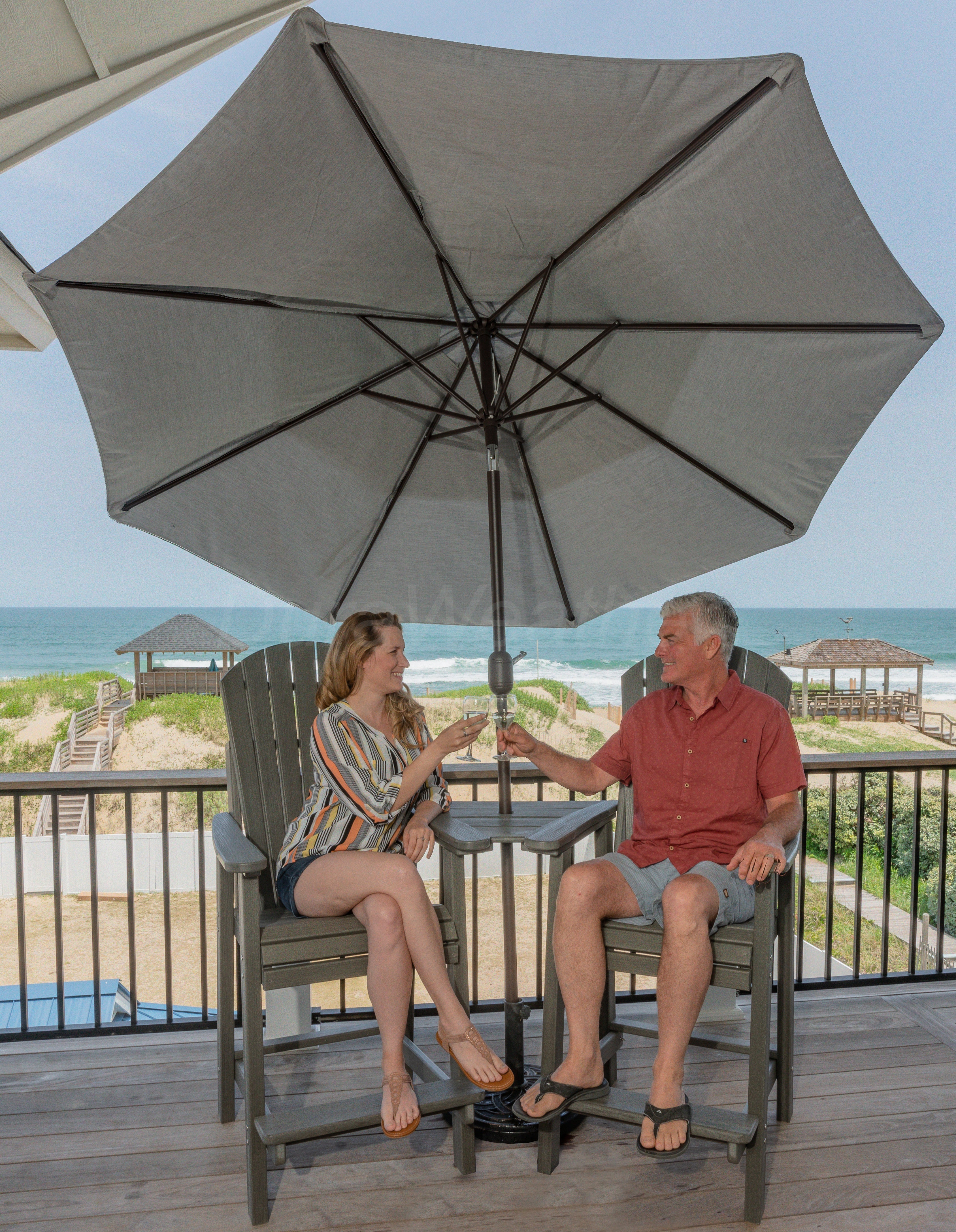 DURAWEATHER POLY® 9'ft Patio Umbrella Push Button Tilt Double Wind Vents Includes Base in Sunbrella Fabrics