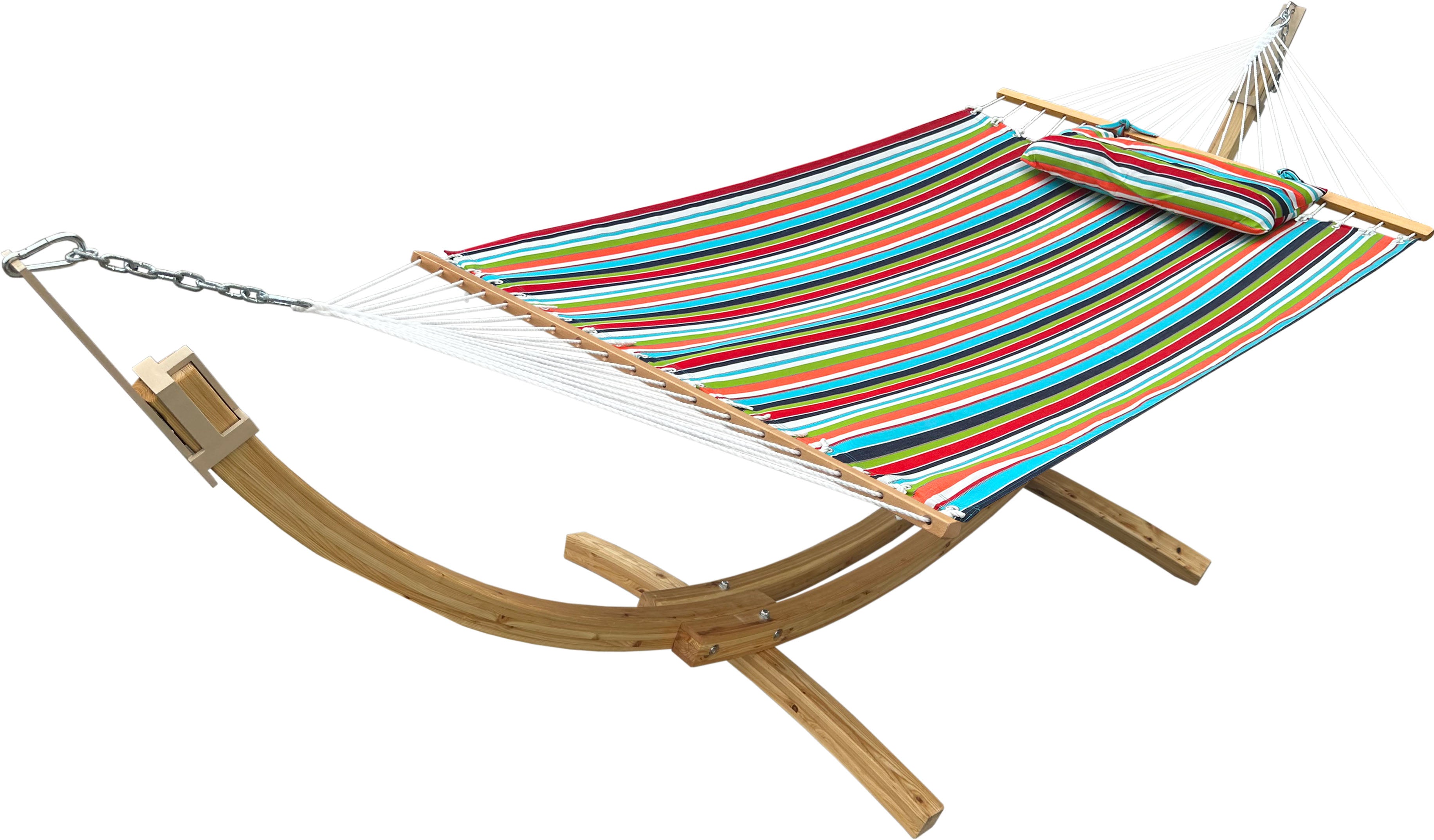 DURAWEATHER POLY® Hammock with Hardwood Arc Stand and Pillow in Sunbrella Fabrics