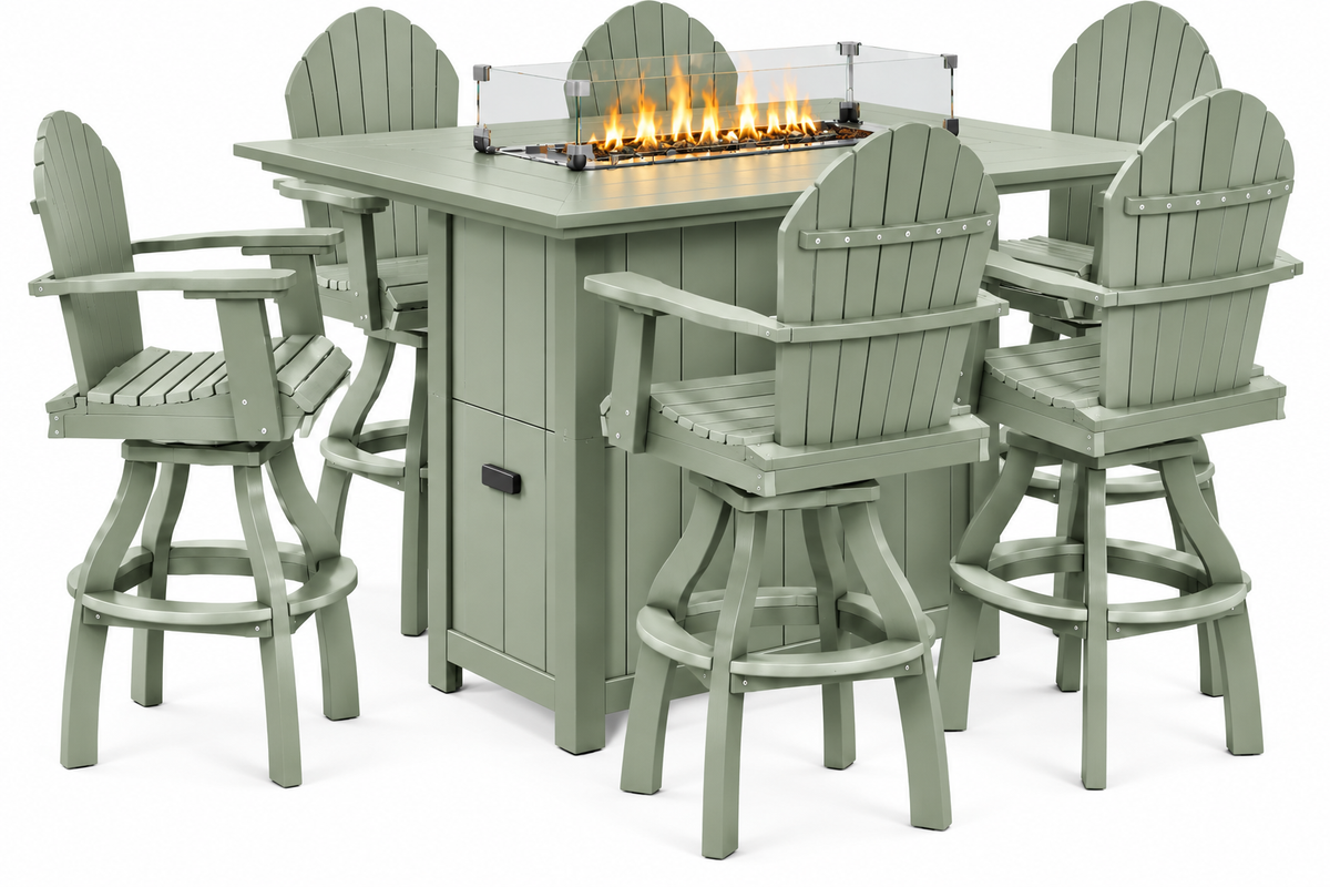 7-Piece Nantucket Pub Height Fire Pit Table Set