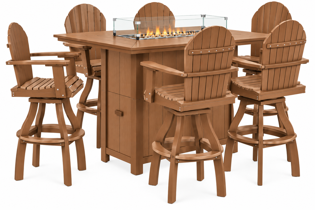 7-Piece Nantucket Pub Height Fire Pit Table Set