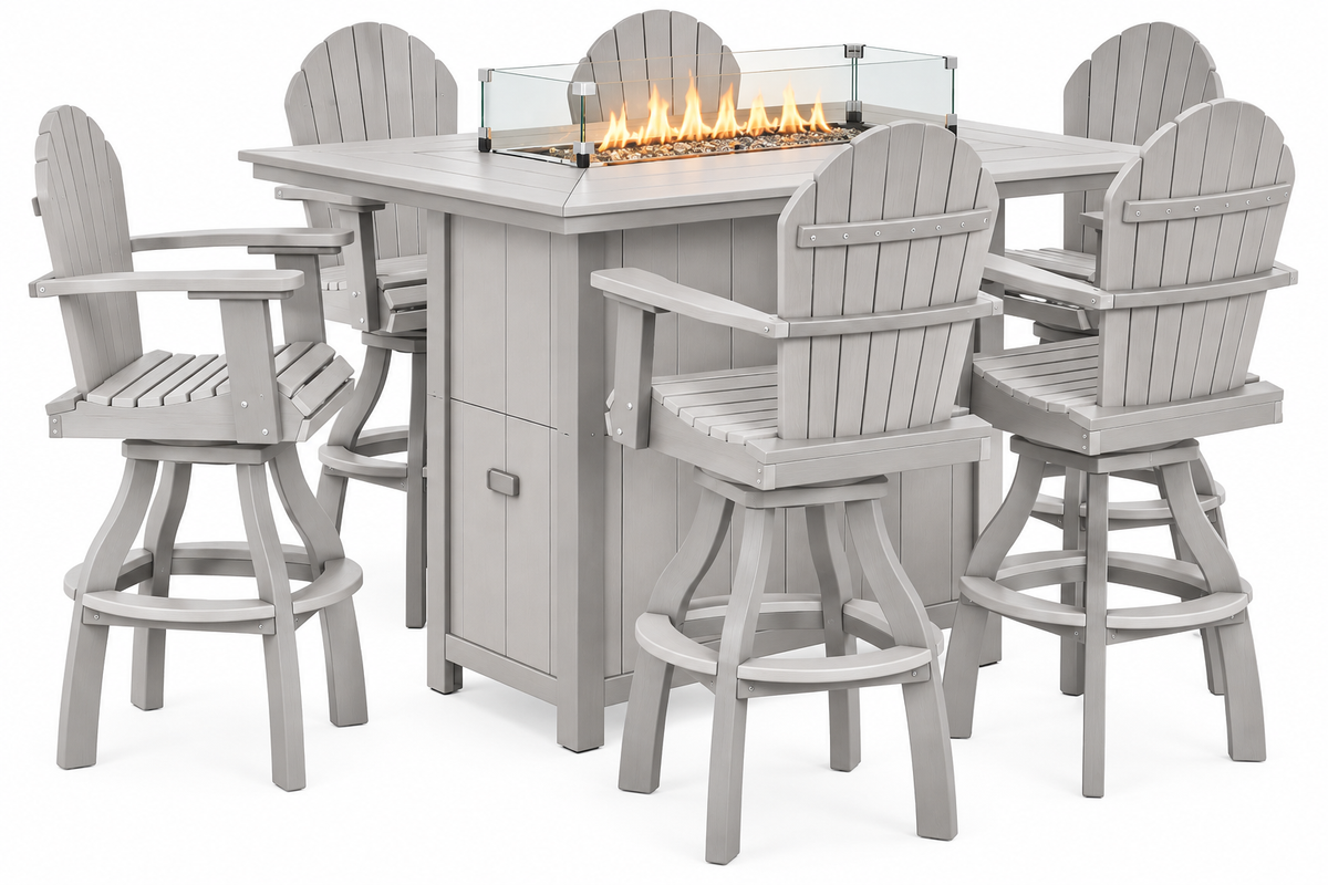 7-Piece Nantucket Pub Height Fire Pit Table Set