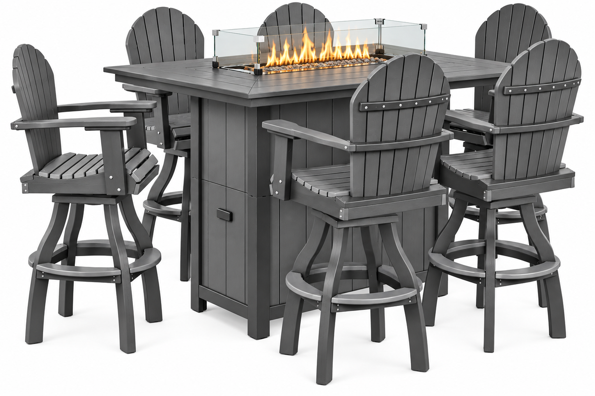 7-Piece Nantucket Pub Height Fire Pit Table Set