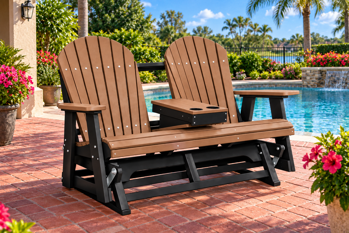 Adirondack 5'ft Glider With Flip-Down Console with Cupholders