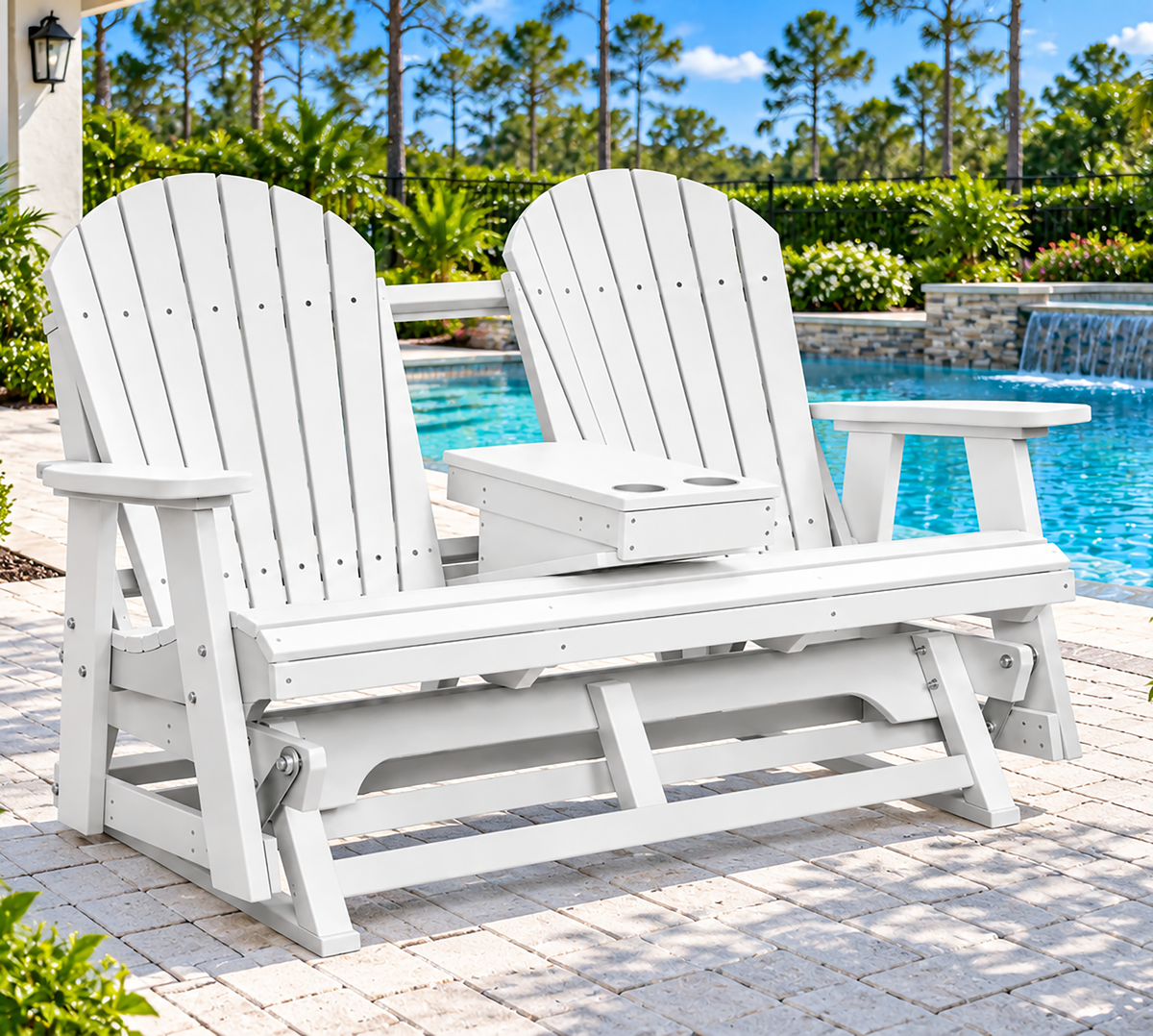 Adirondack 5'ft Glider With Flip-Down Console with Cupholders
