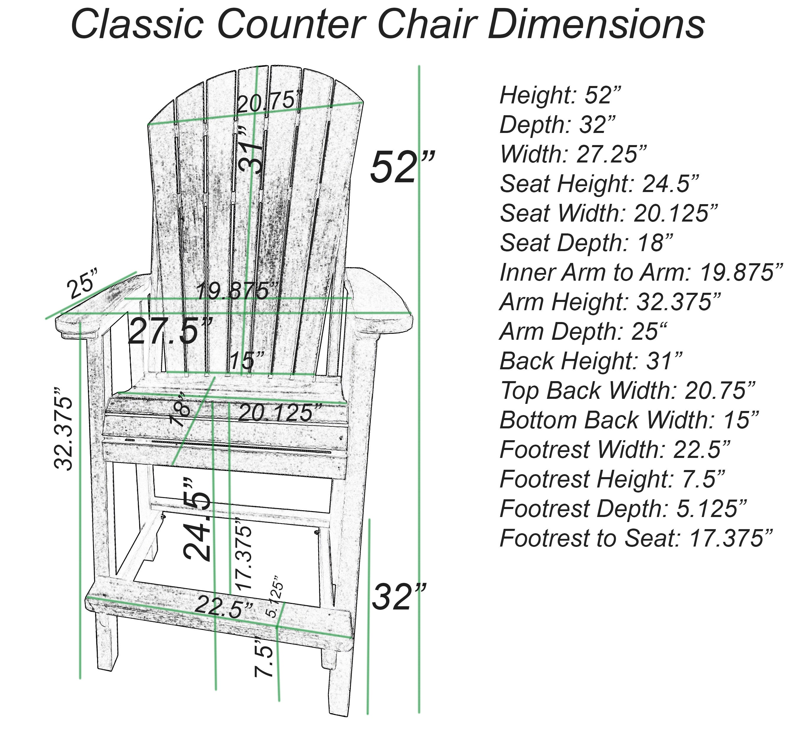 DURAWEATHER POLY® 5-Piece Classic Adirondack Counter Height Dining Table Set