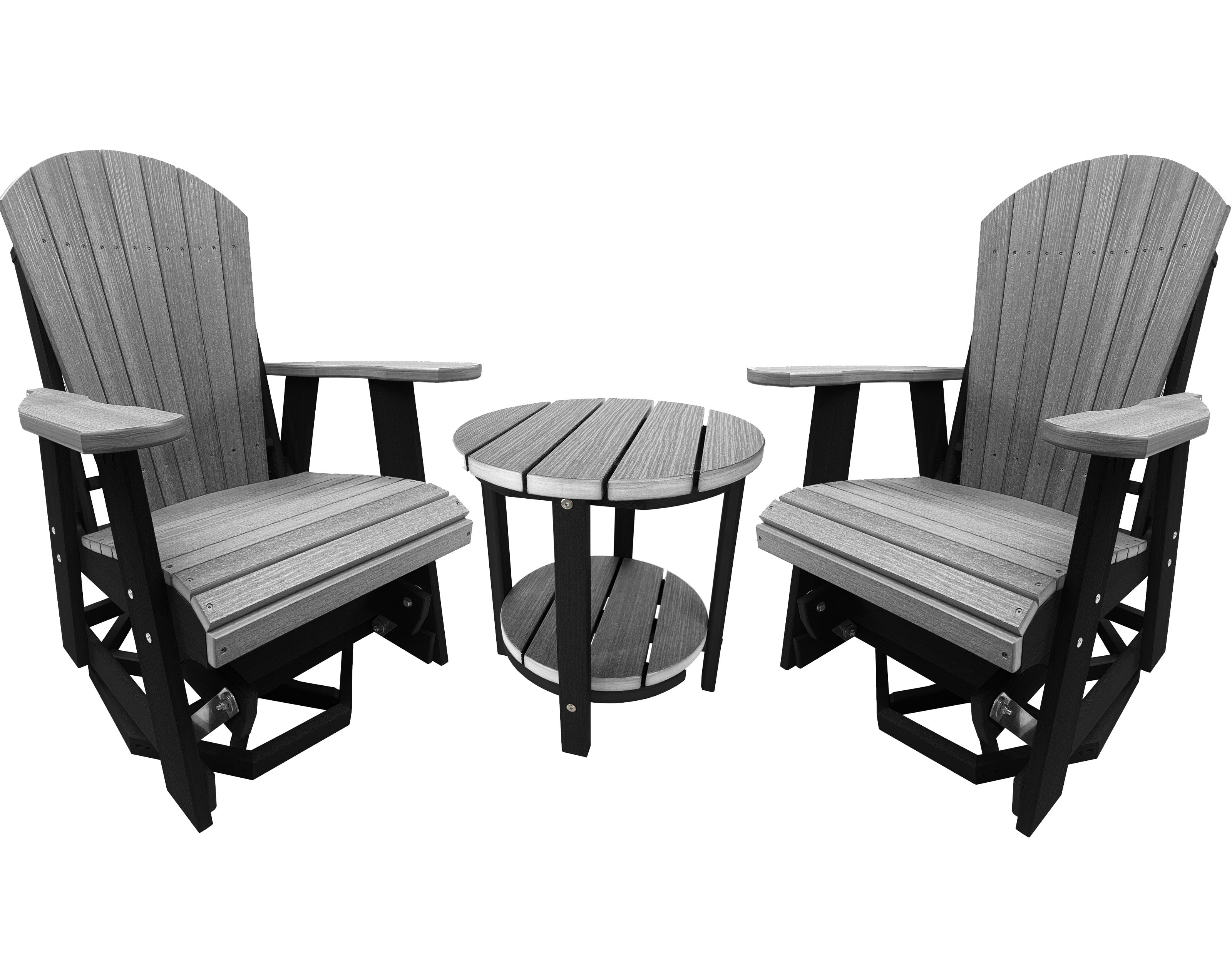 3-Piece Adirondack Swivel Gliders With Two Tier End Table