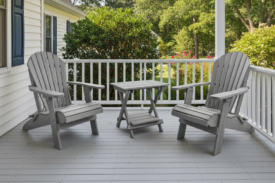 Set of 2 Folding Adirondack Chairs King Size + 1 Folding Side Table With Removable Tray