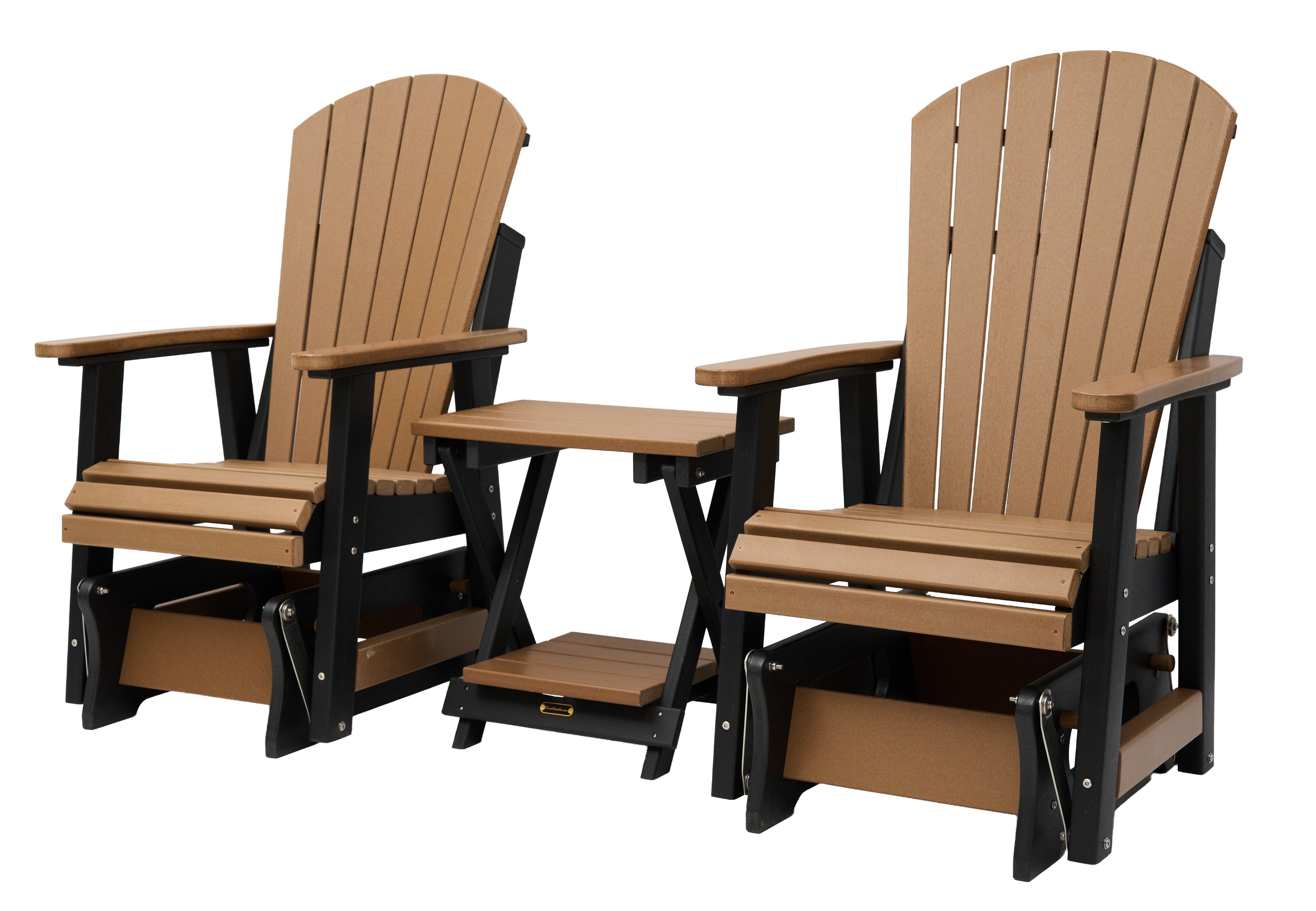 Set of 2 Classic Adirondack Single Gliders With Folding End Table