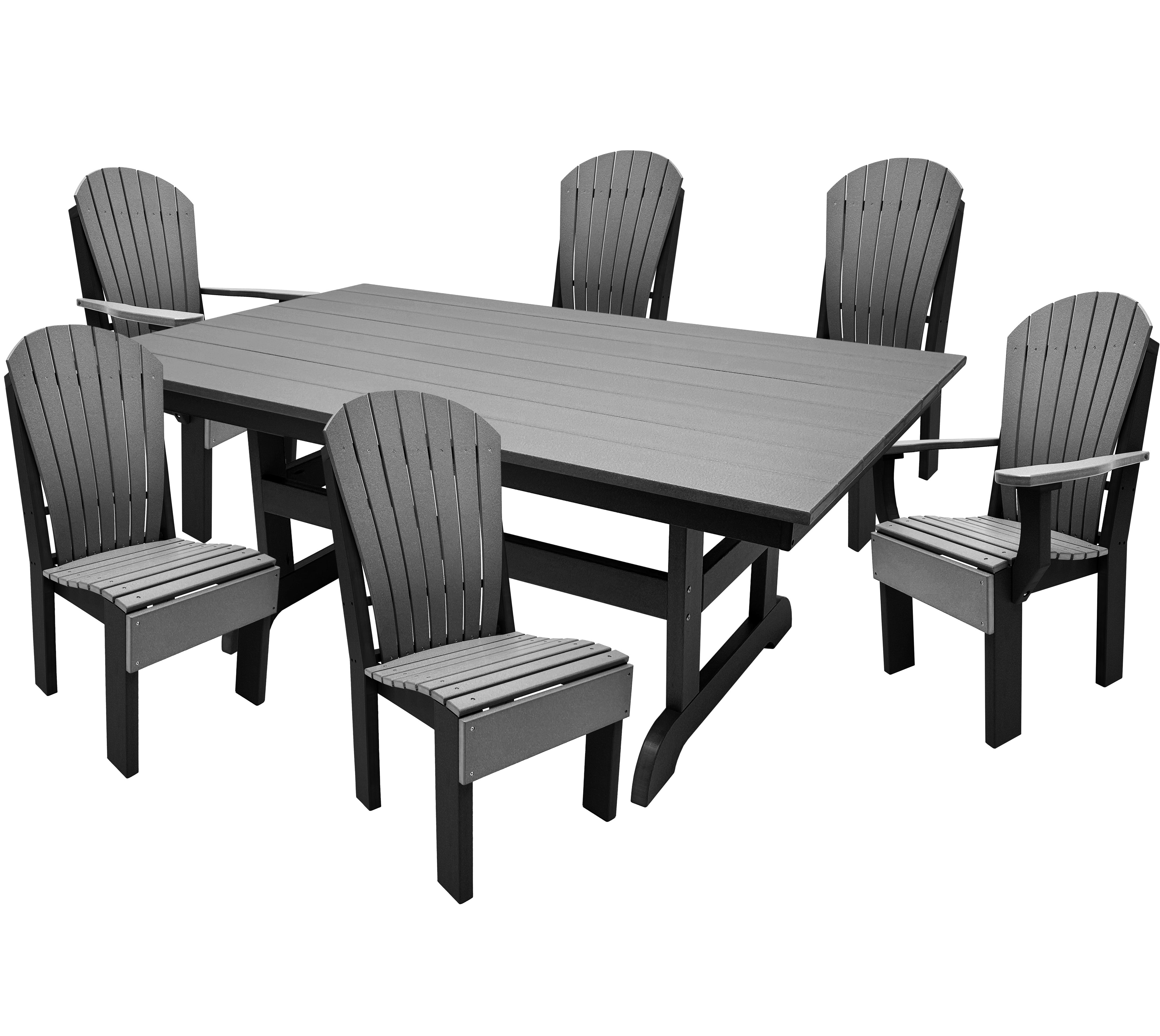 7-Piece Farmhouse Adirondack Dining Table Set With 2 Arm Chairs And 4 Side Chairs