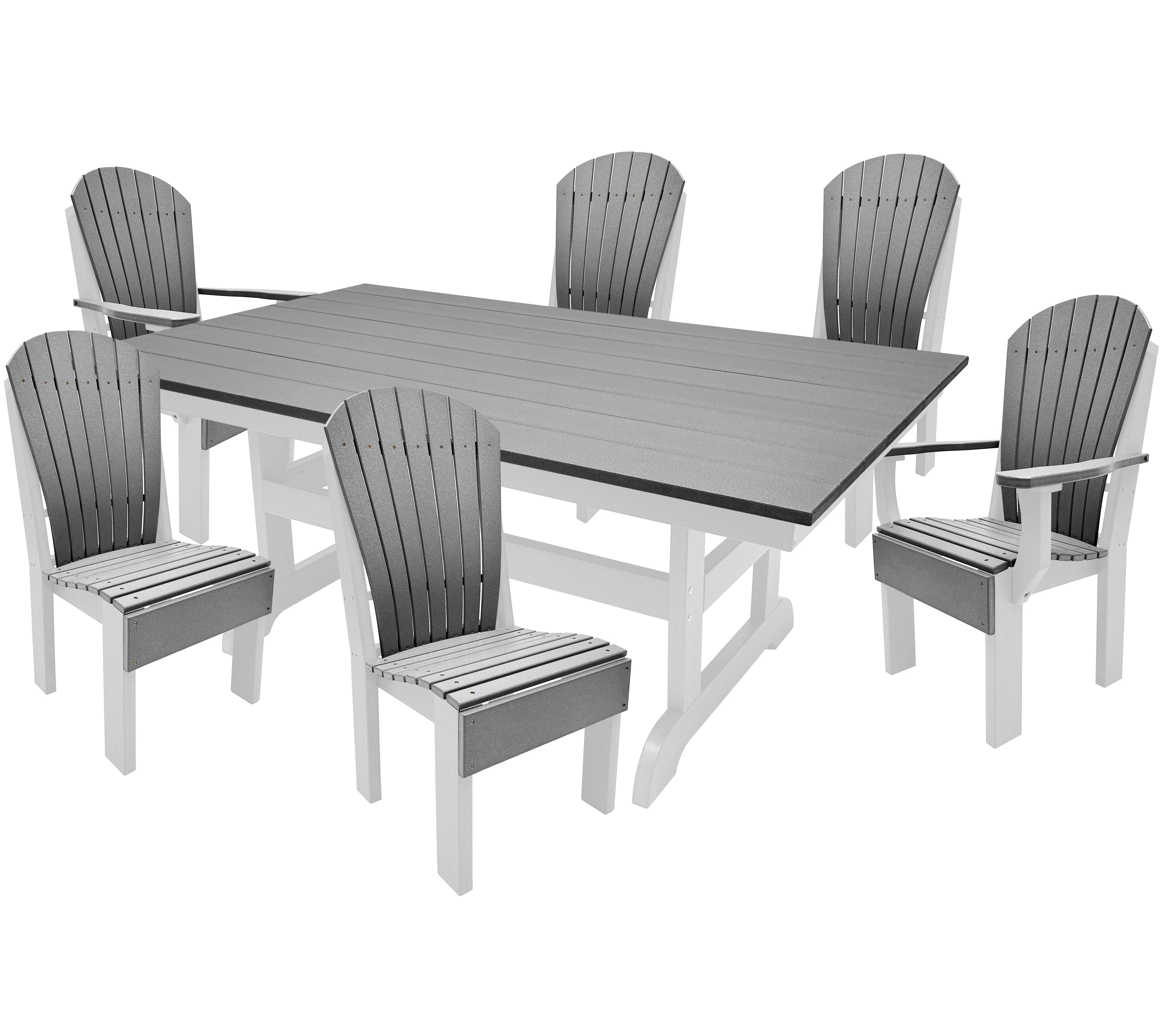 7-Piece Farmhouse Adirondack Dining Table Set With 2 Arm Chairs And 4 Side Chairs