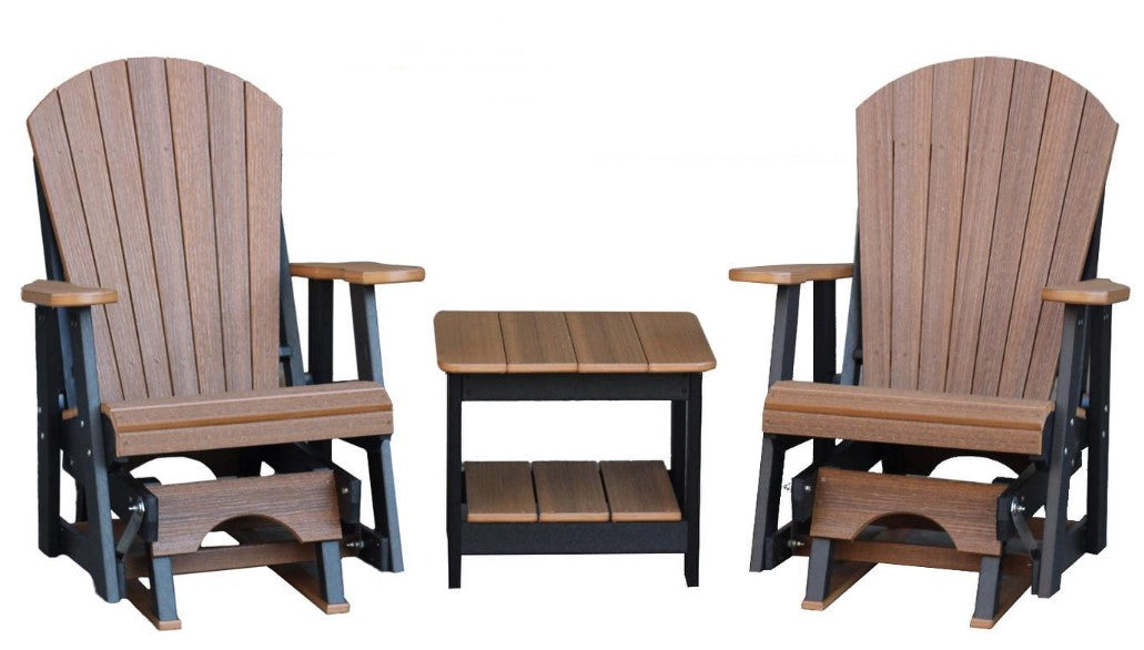 DuraWeather Poly Set of 2 Adirondack Single Gliders With Two Tier End Table