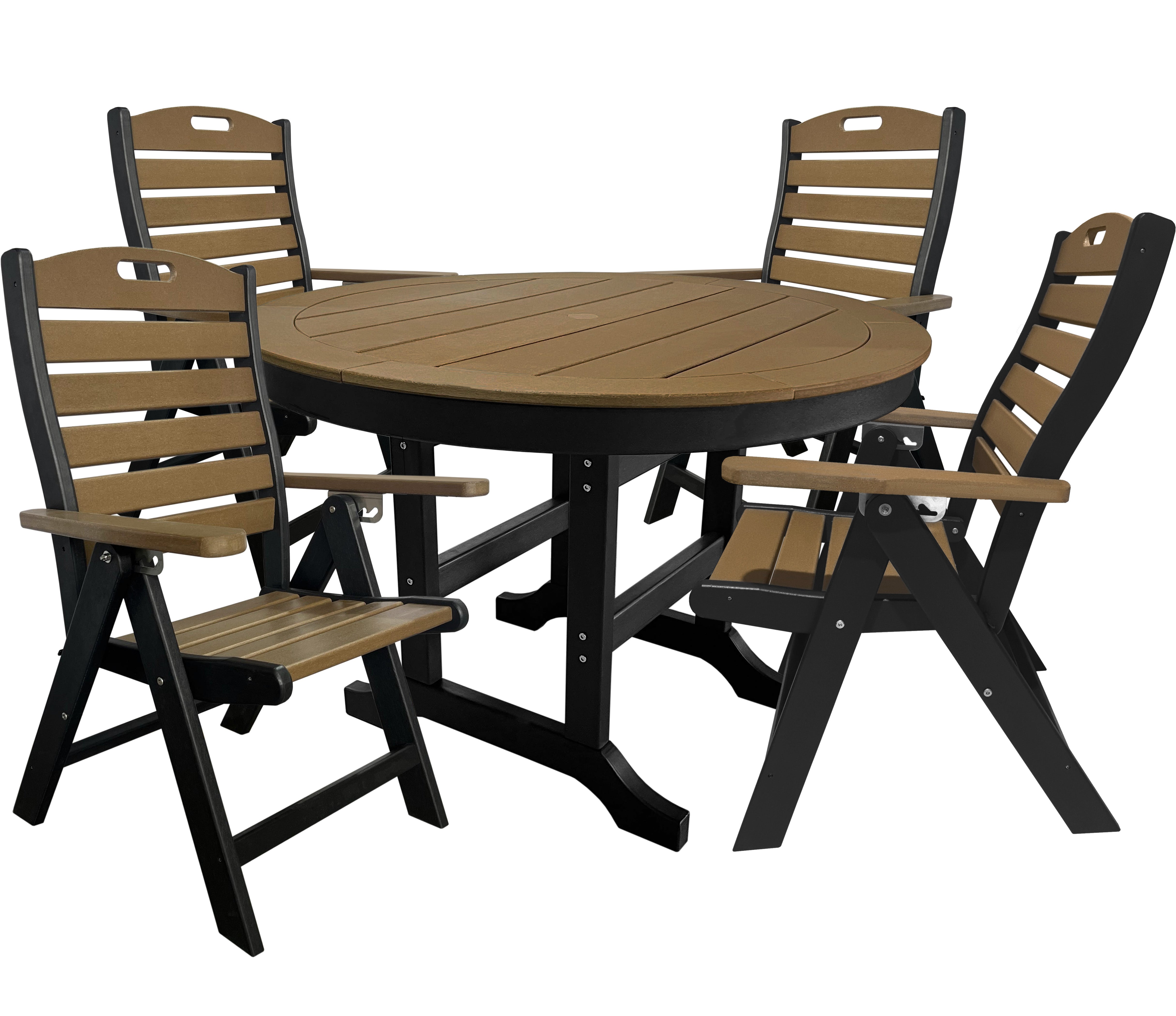 DURAWEATHER POLY® 5-Piece Savannah Dining Table Set With Folding & Reclining Chairs