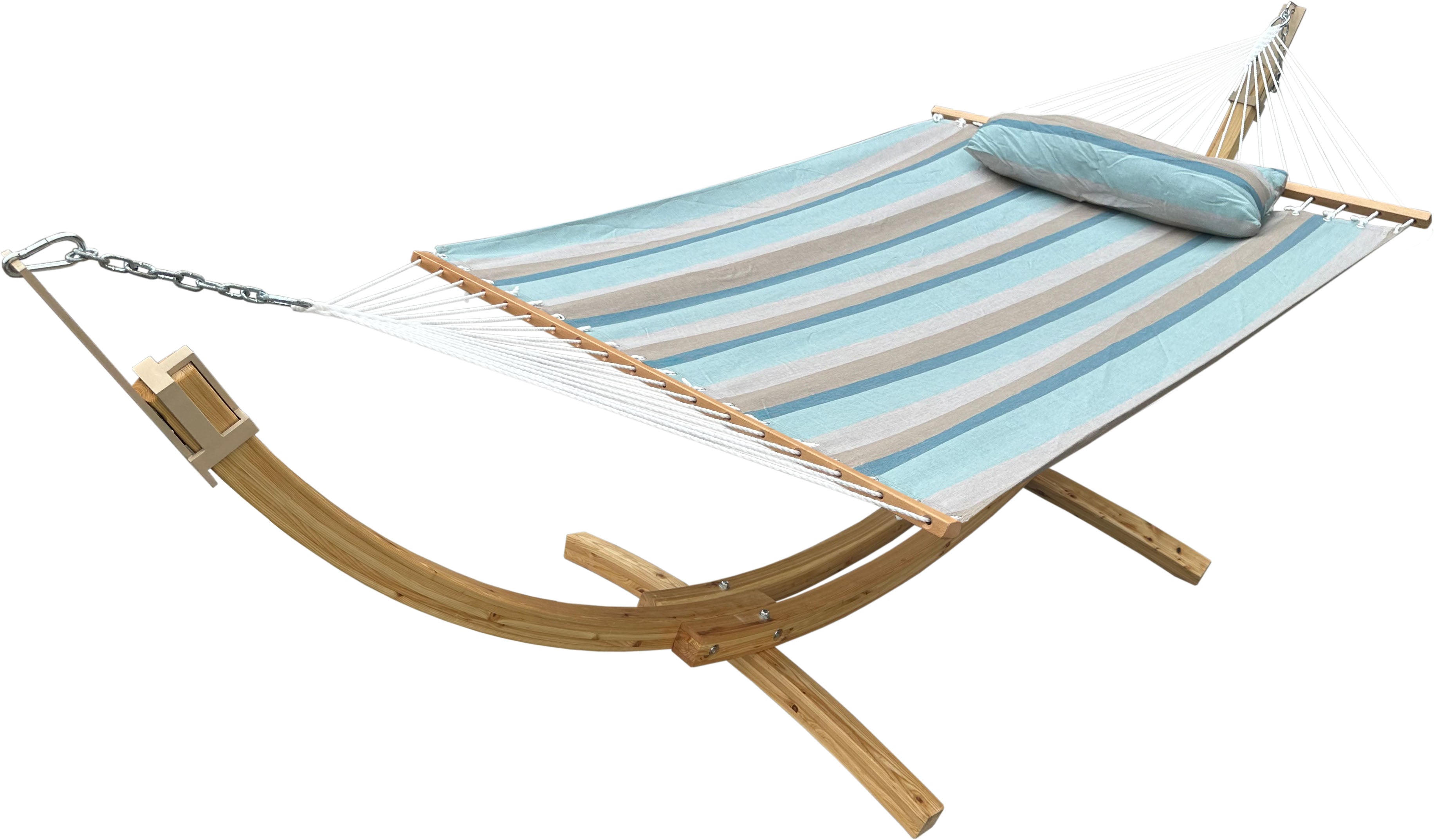 DURAWEATHER POLY® Hammock with Hardwood Arc Stand and Pillow in Sunbrella Fabrics