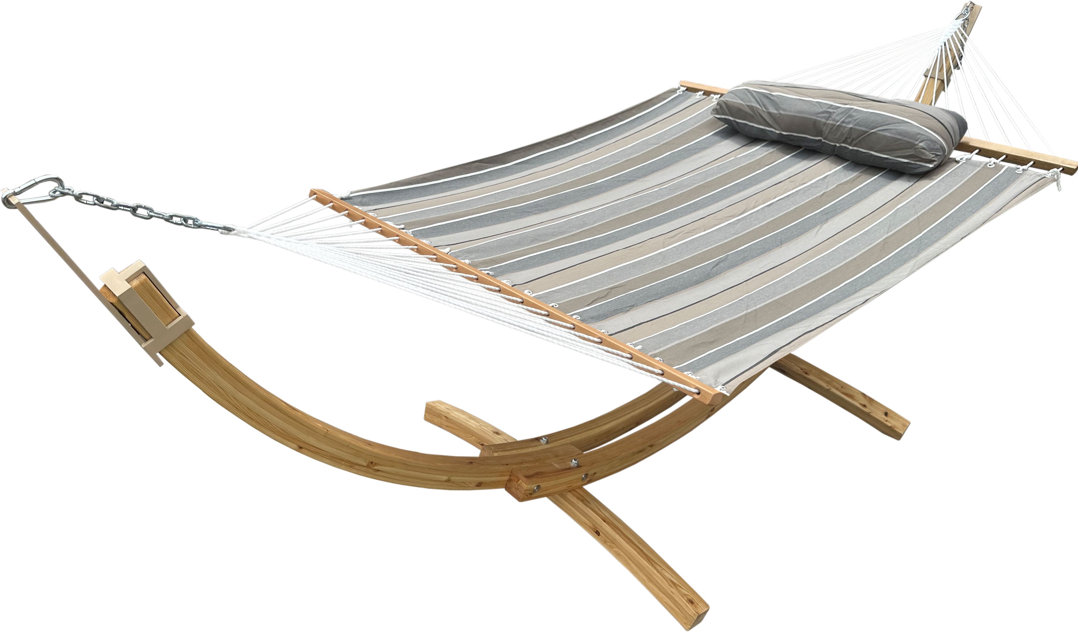 DURAWEATHER POLY® Hammock with Hardwood Arc Stand and Pillow in Sunbrella Fabrics