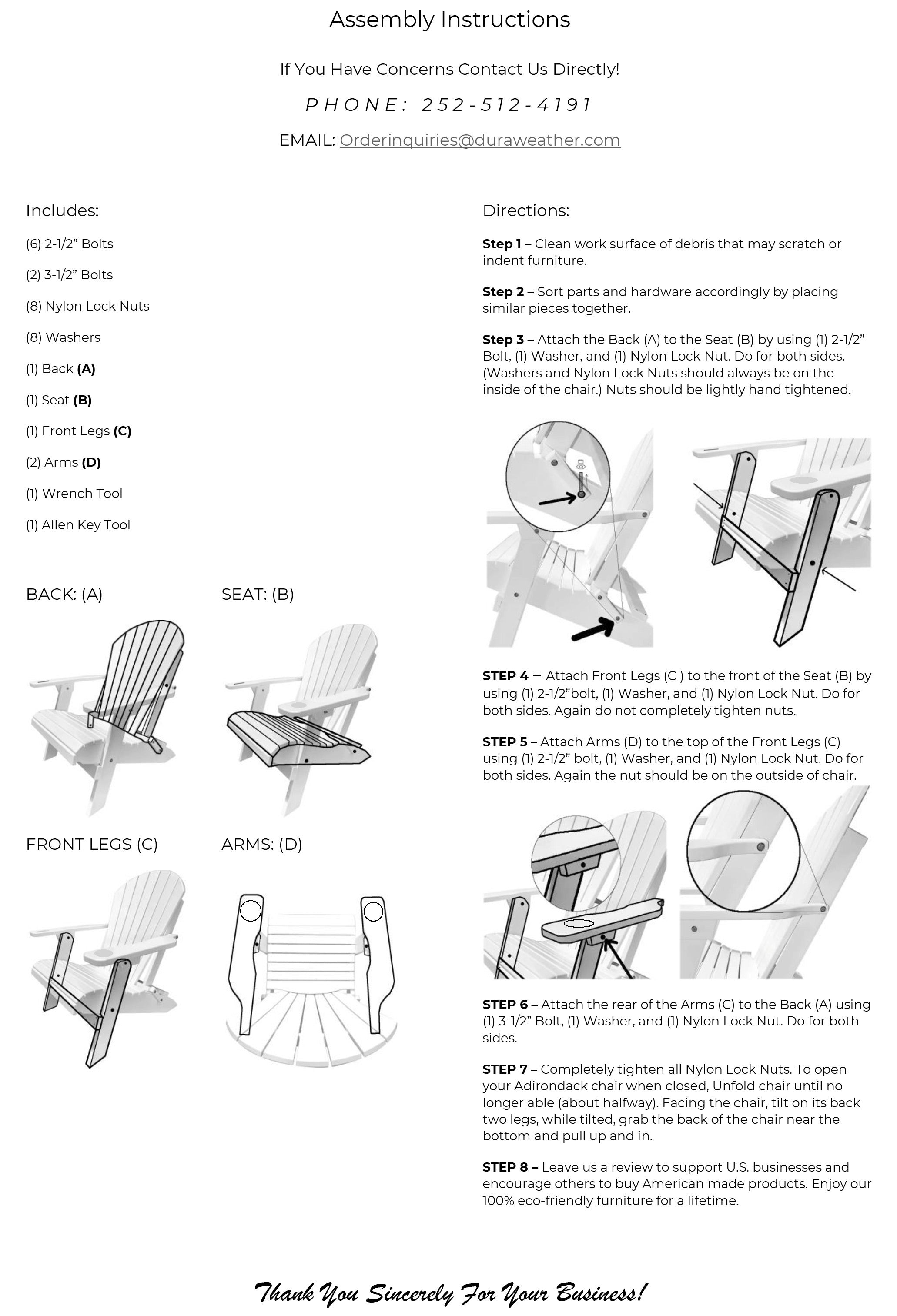 DURAWEATHER POLY® Set of 8 Folding Adirondack Chairs With Built-in Cup Holders King-Size