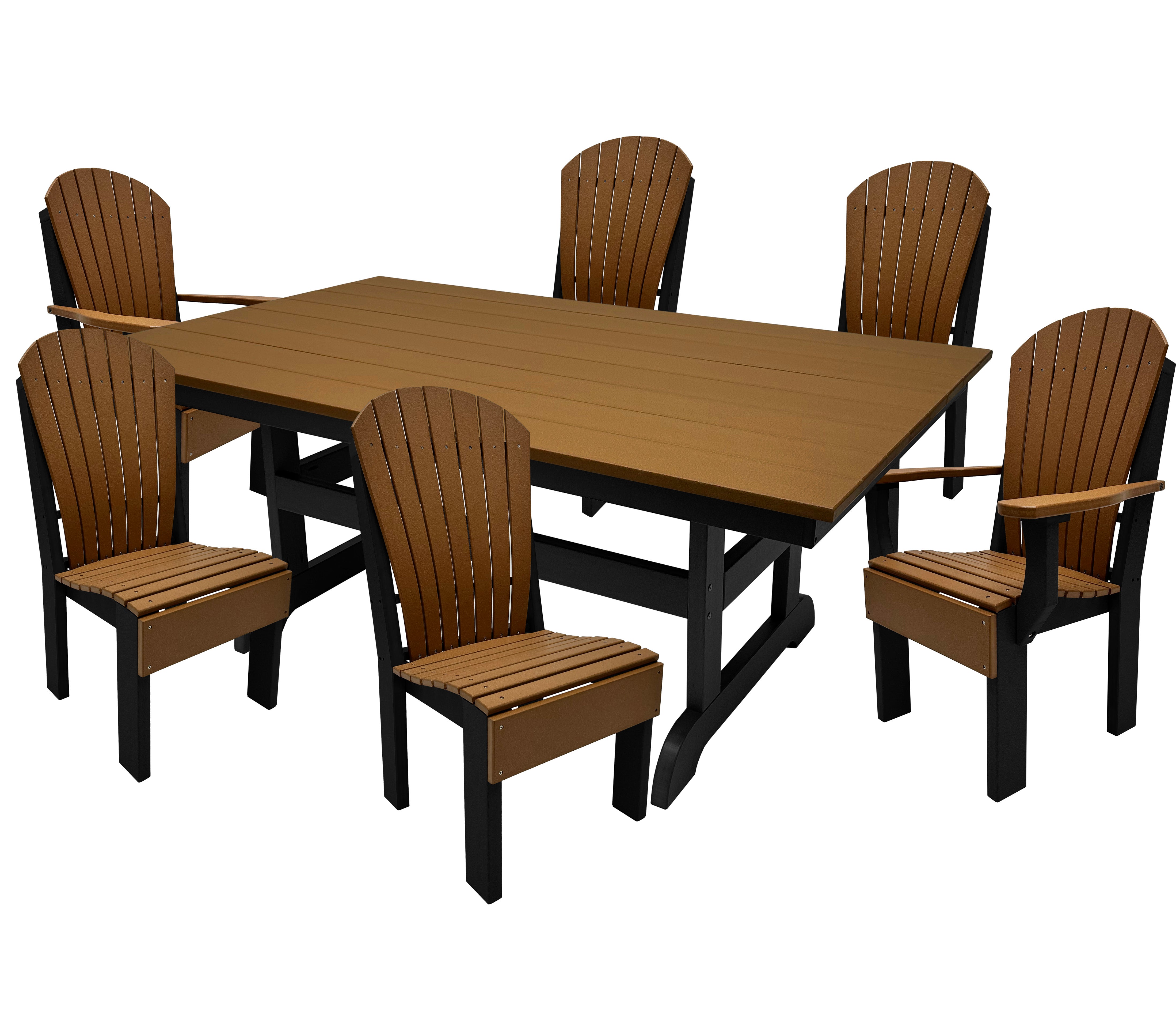 7-Piece Farmhouse Adirondack Dining Table Set With 2 Arm Chairs And 4 Side Chairs
