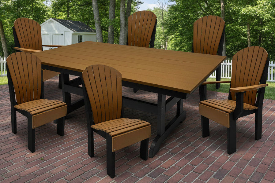 7-Piece Farmhouse Adirondack Dining Table Set With 2 Arm Chairs And 4 Side Chairs
